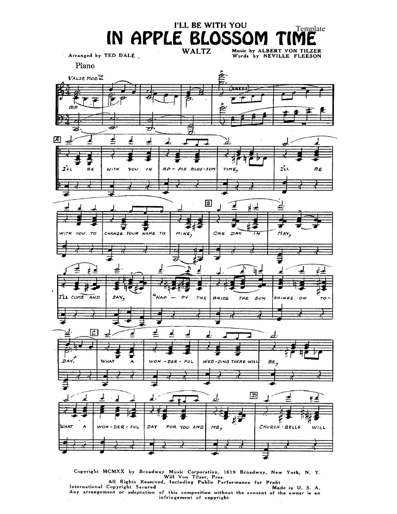 In Apple Blossom Time — sheet music cover (first page)
