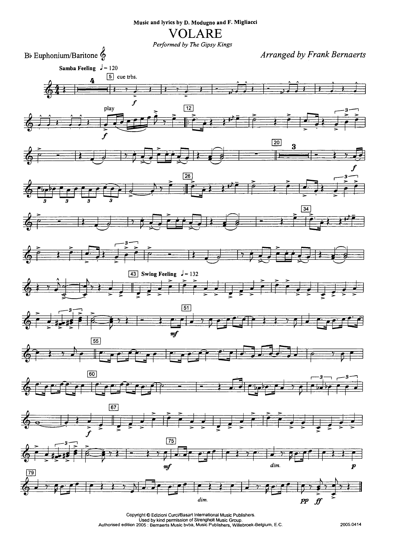 Euphonium Bb cle sol — concert_band sheet music arranged by Frank Bernaerts | Samba, Swing