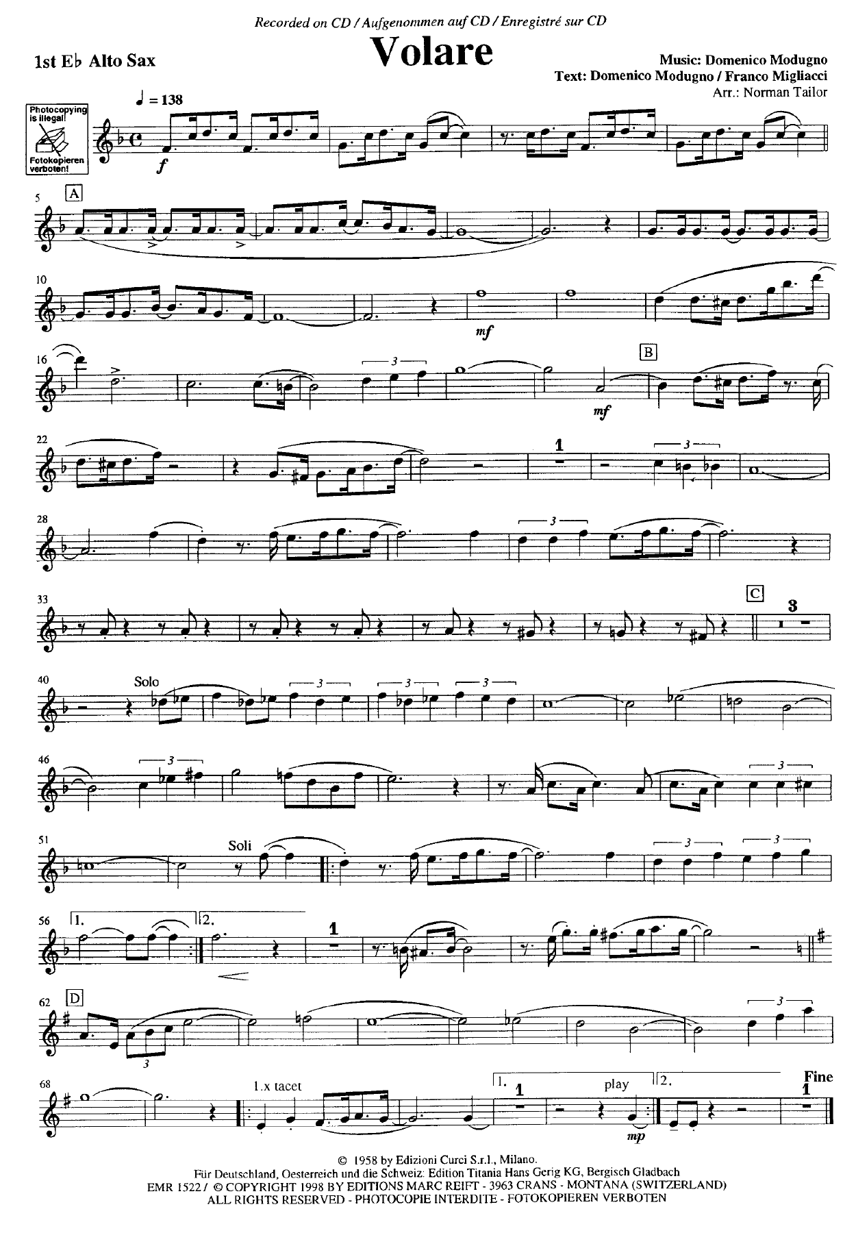 Saxo Alto 1 — sheet music cover (first page)