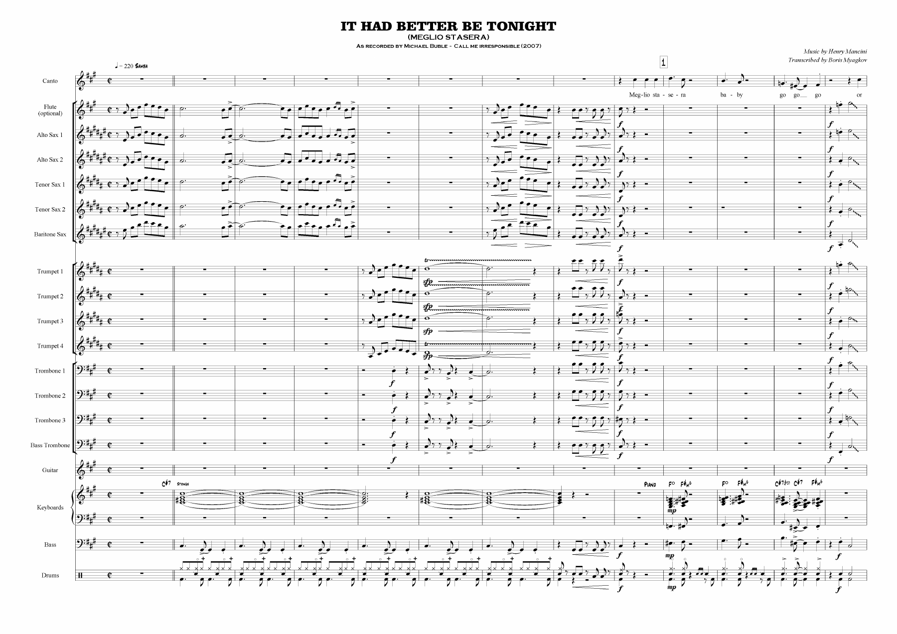 It Had Better Be Tonight — sheet music cover (first page)