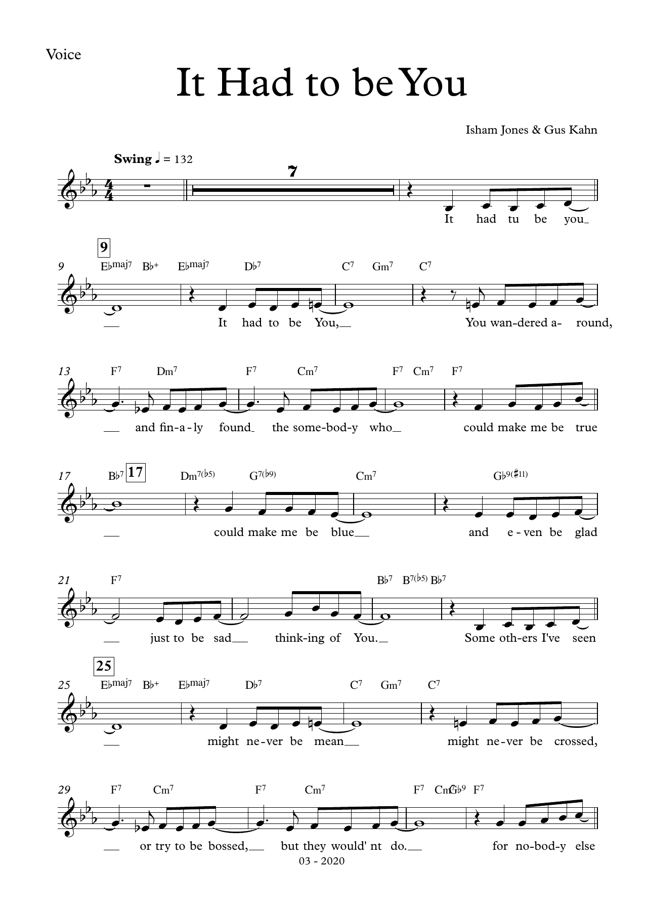 It Had To Be You.Vocal — sheet music cover (first page)