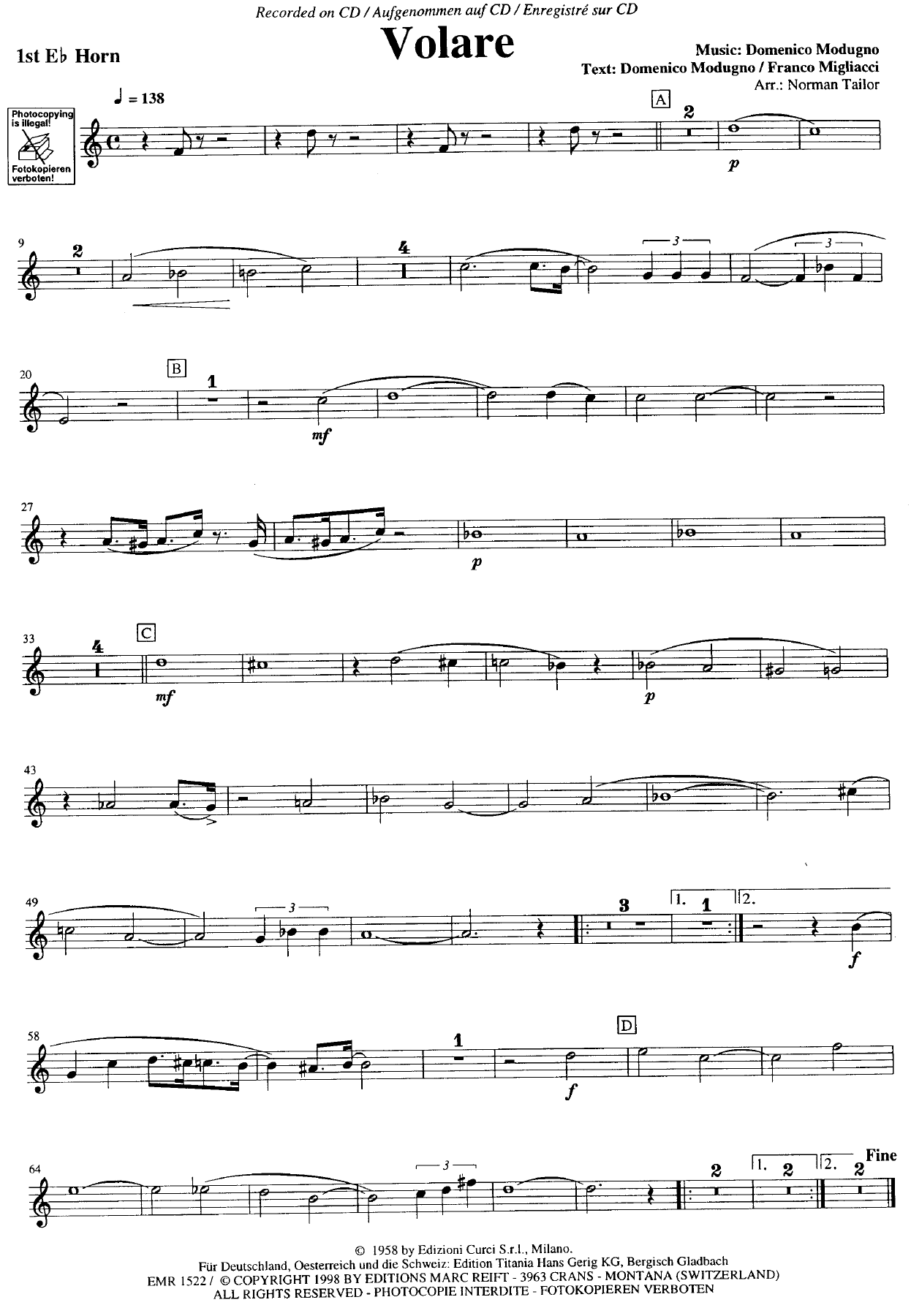 Trompa Mib 1 — concert_band sheet music arranged by Norman Tailor | Jazz Standard