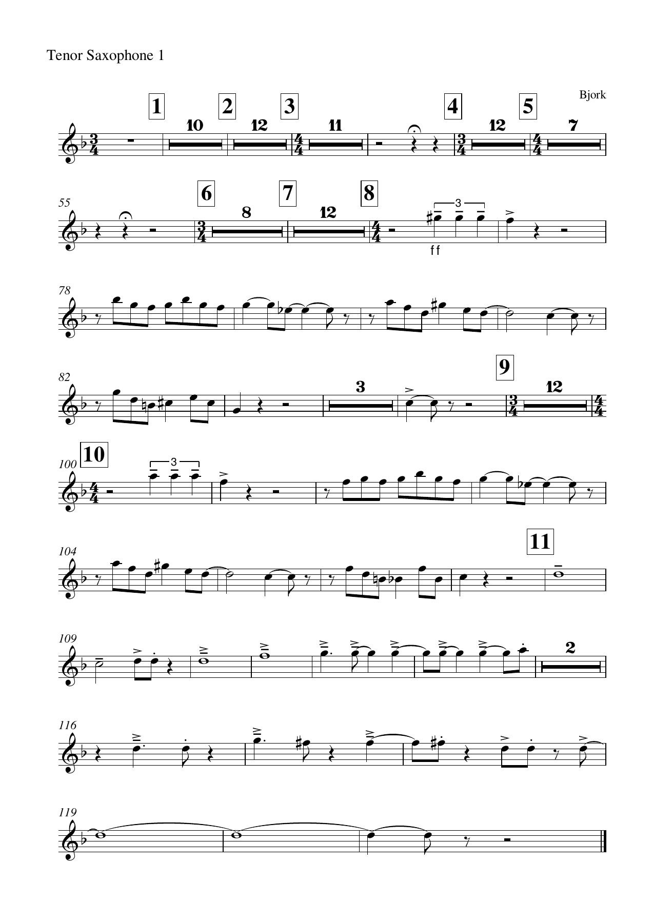 bjork-its oh so quiet - Tenor Saxophone1 — sheet music preview