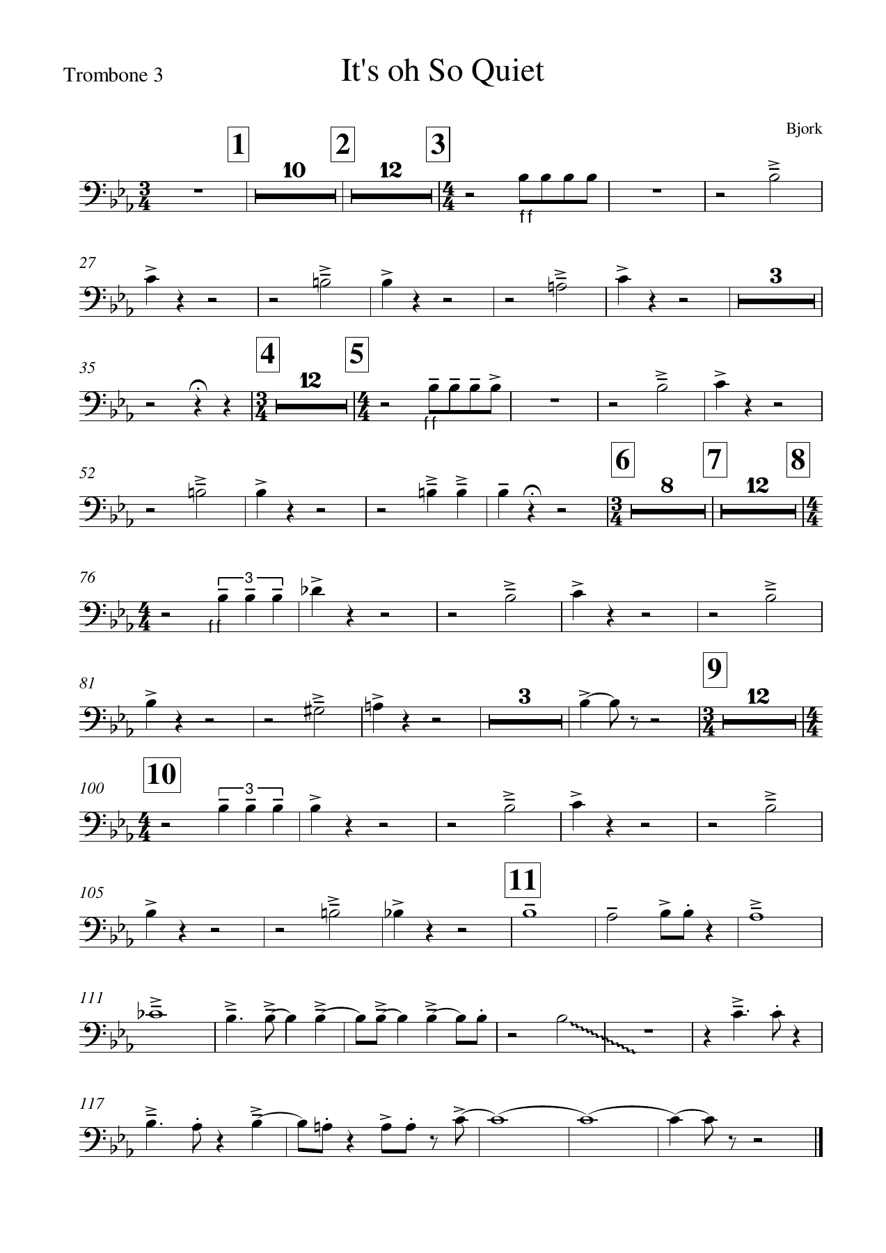 bjork-its oh so quiet - Trombone — sheet music cover (first page)