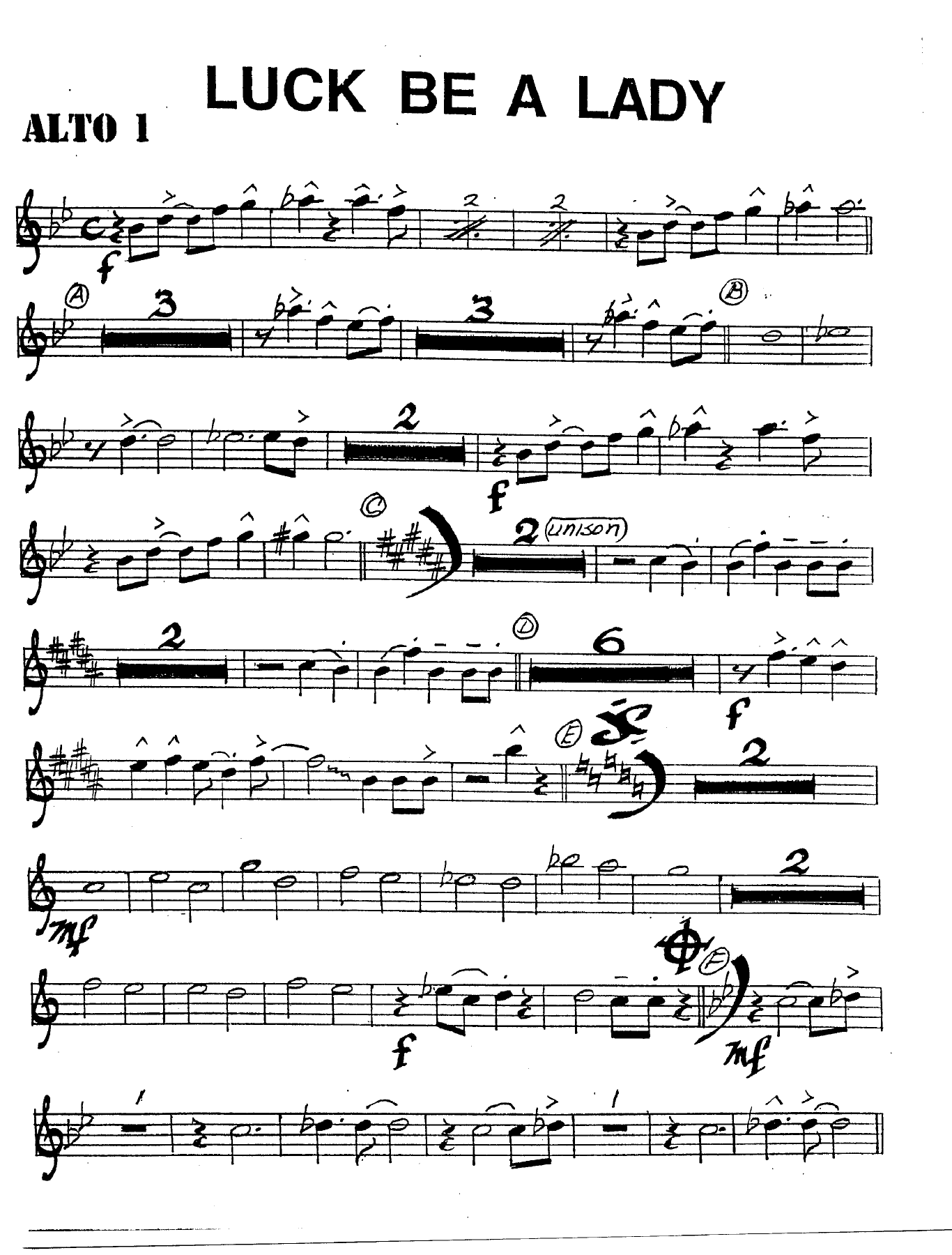 Luck Be A Lady Unknow — sheet music cover (first page)