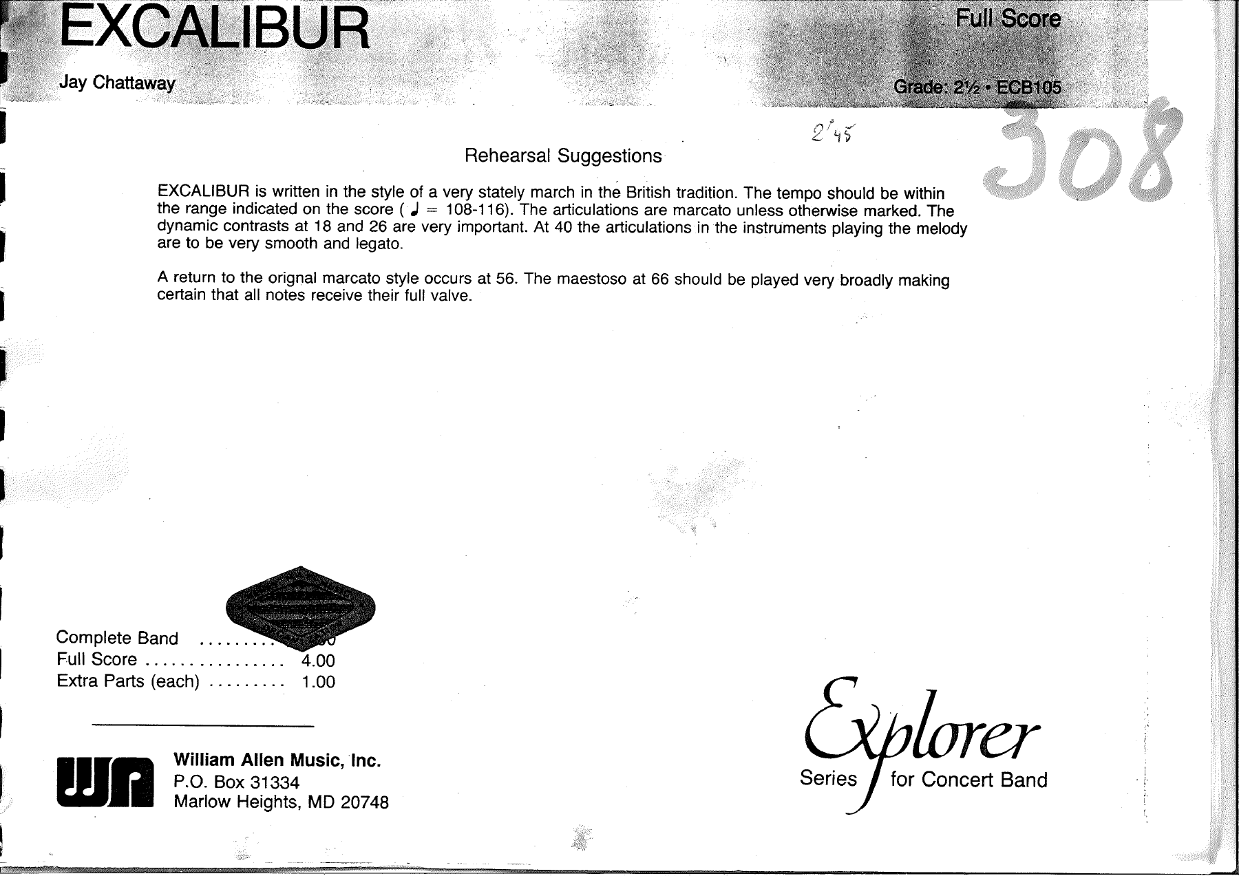 Excalibur — sheet music cover (first page)