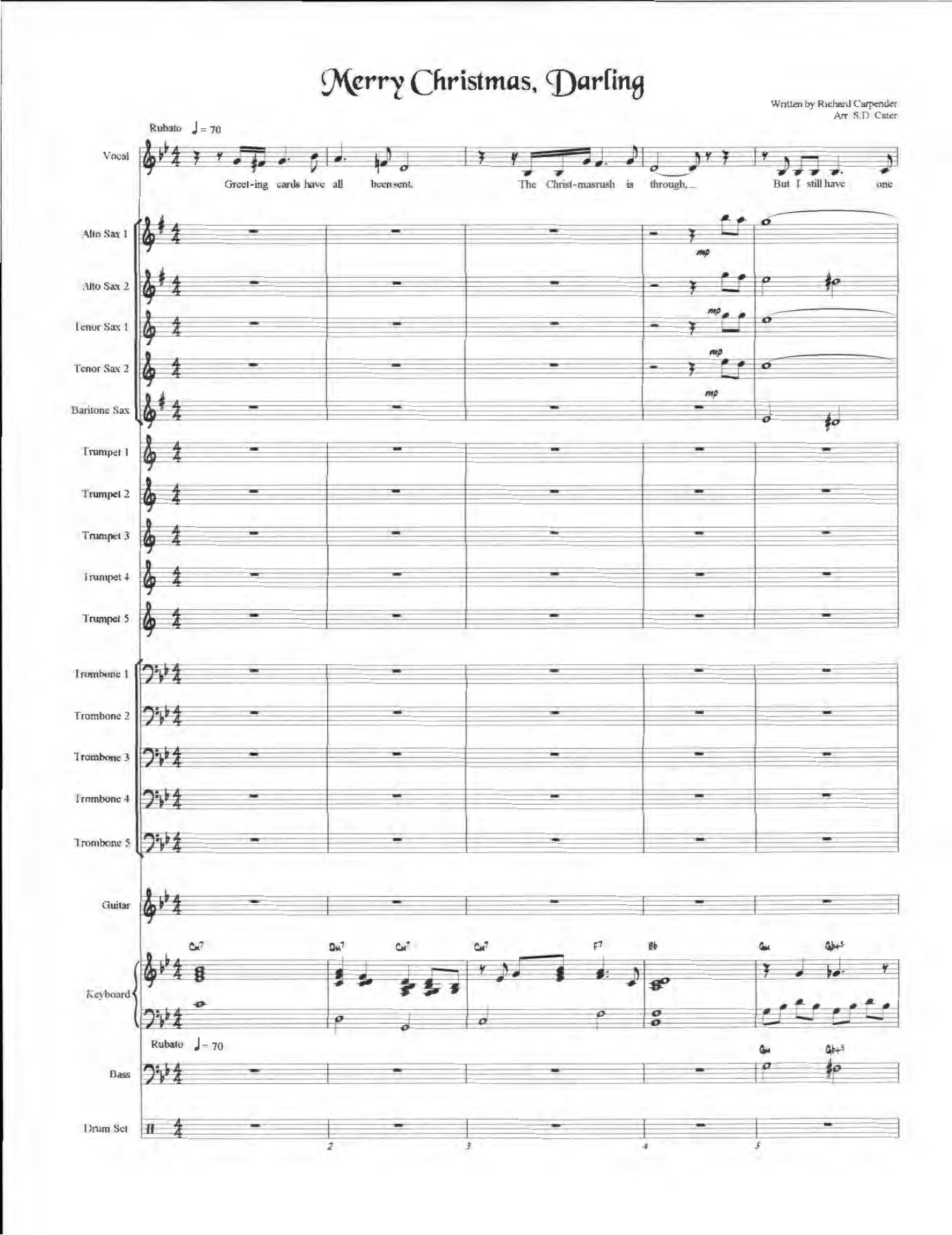 Merry Christmas, Darling — ビッグバンド・ボーカル sheet music by The Carpenters | Christmas