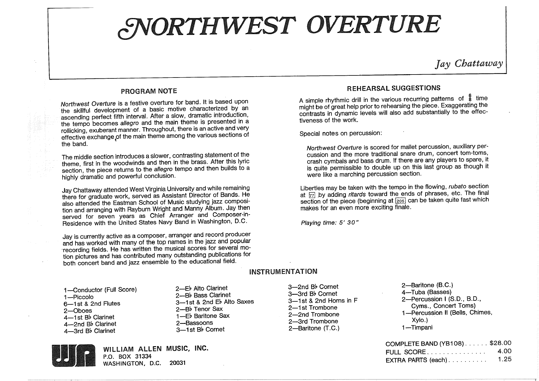 Northwest Overture — sheet music cover (first page)