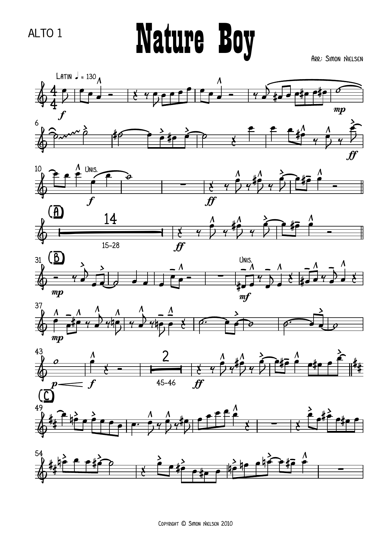 Nature Boy - Alto — sheet music cover (first page)