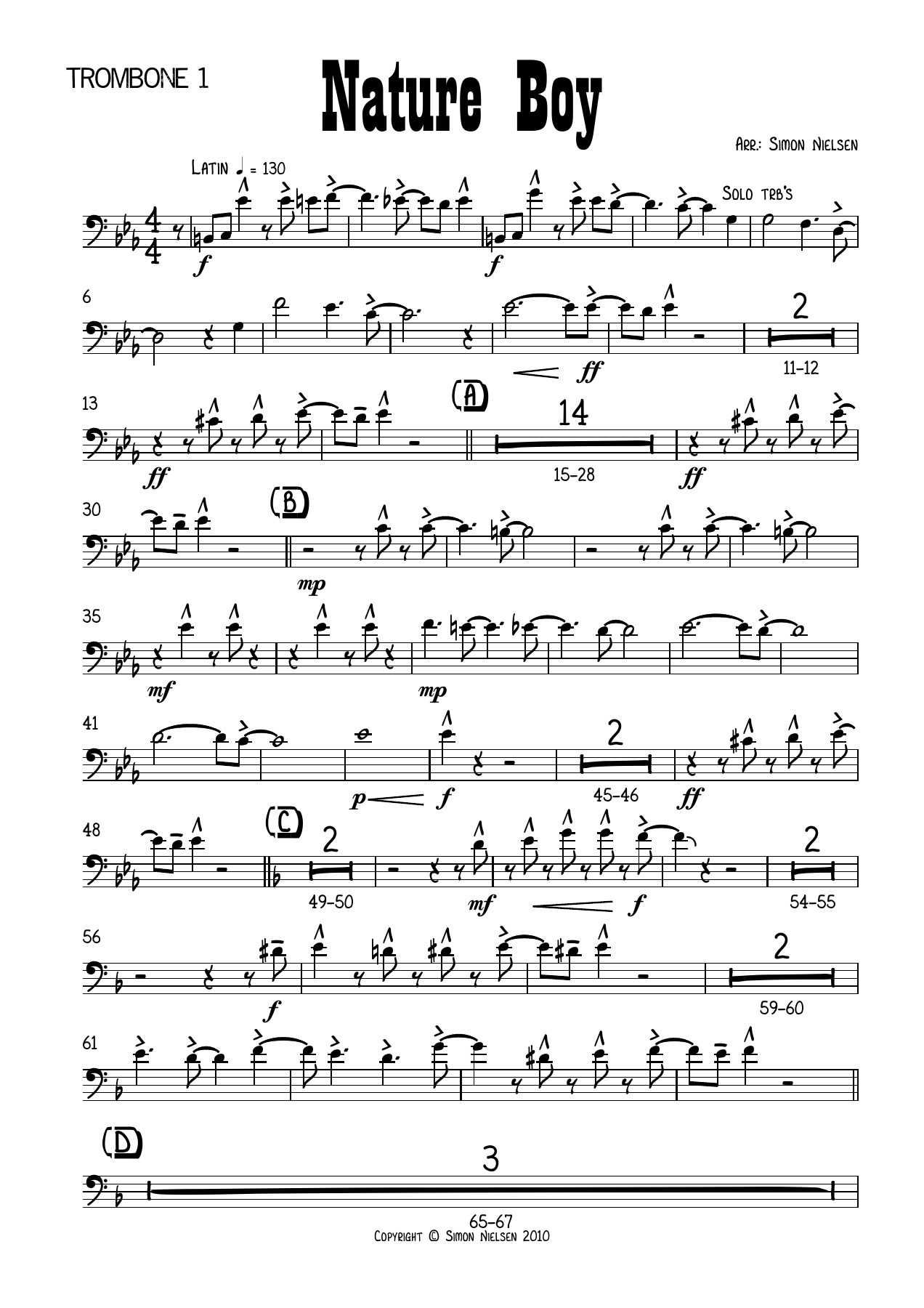 Nature Boy - Trombone — sheet music cover (first page)