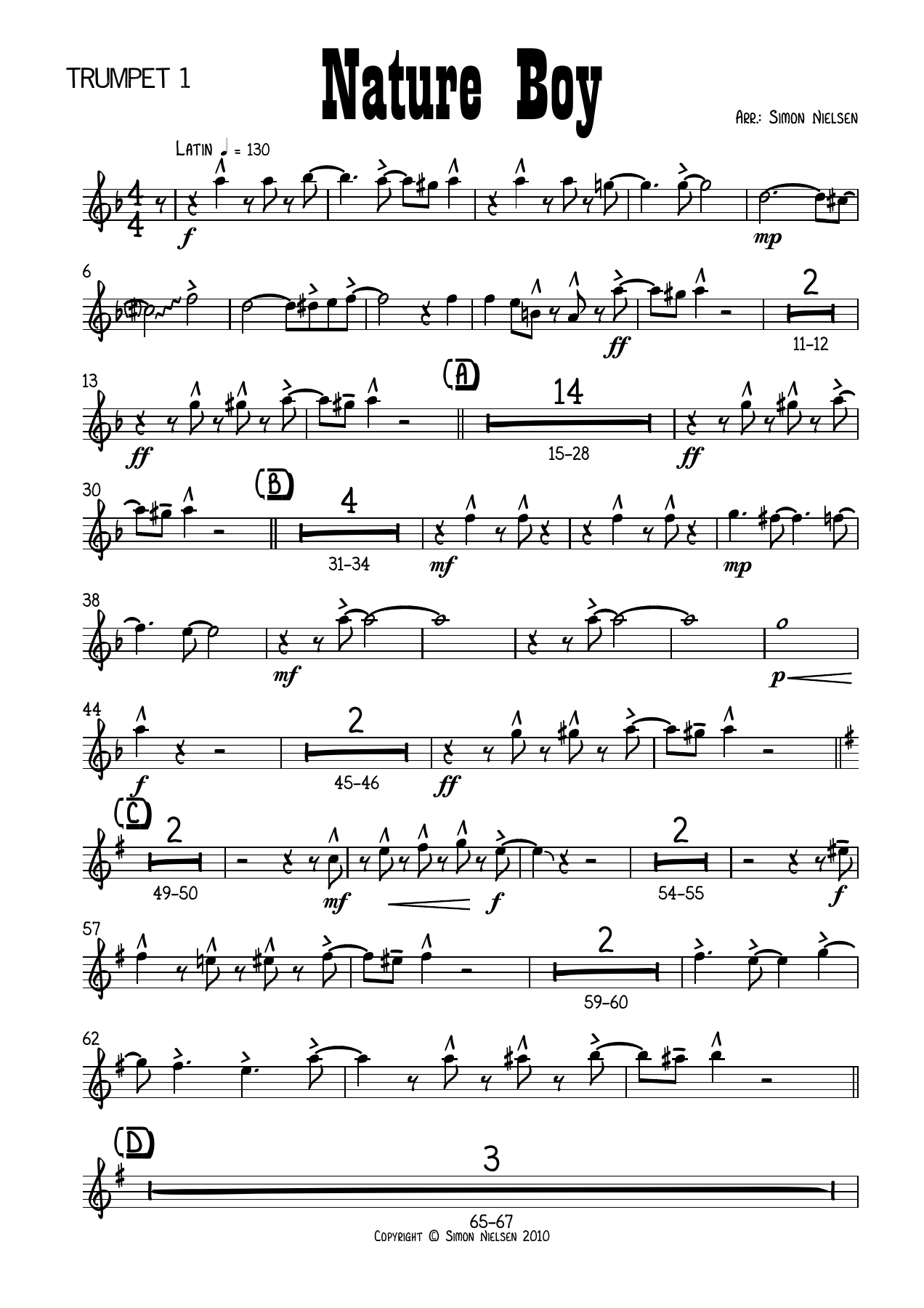 Nature Boy - Trumpet — sheet music cover (first page)