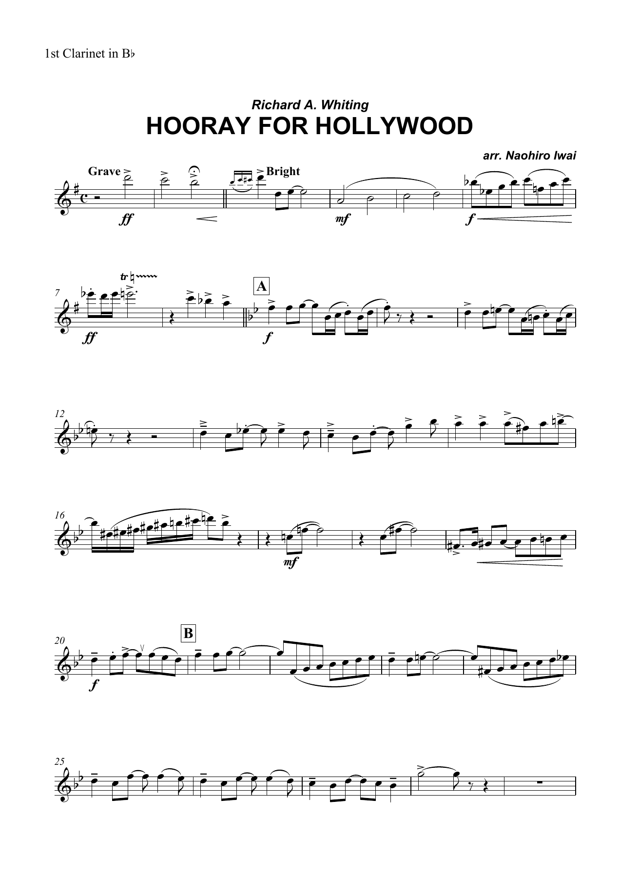 Hooray for Hollywood 1st Clarinet in Bb — page 1