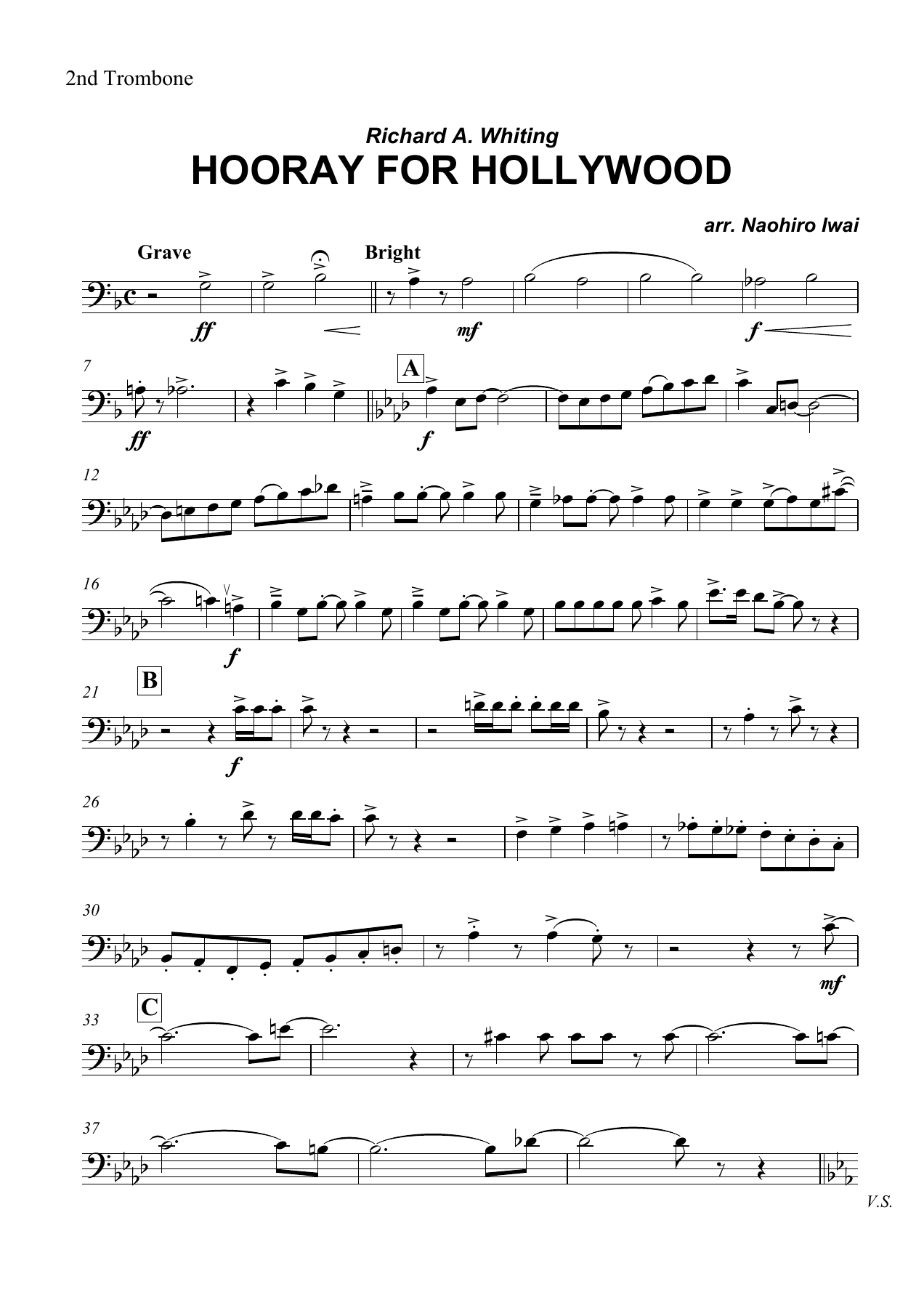 Hooray for Hollywood 2nd Trombone — concert_band sheet music arranged by Naohiro Iwai | Film Music