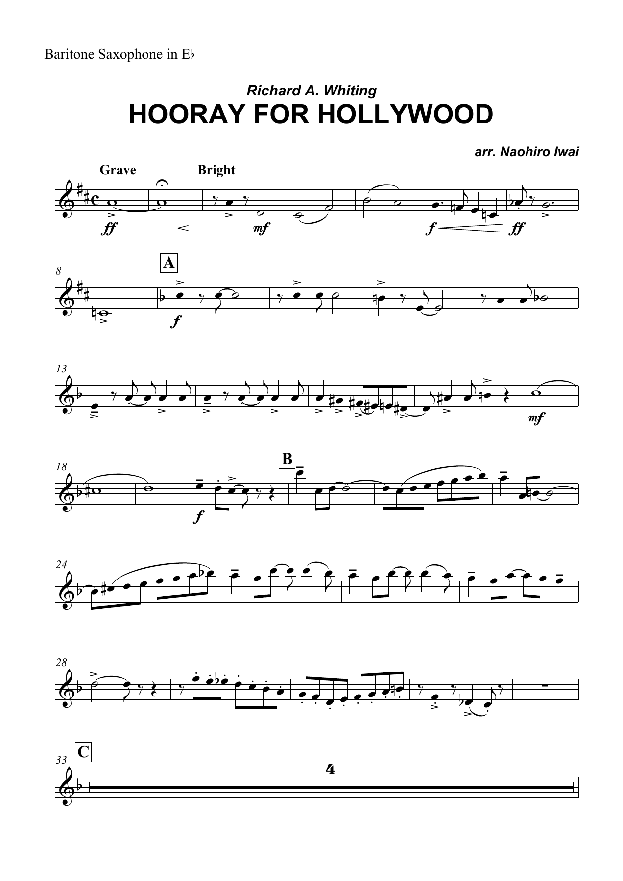Hooray for Hollywood Baritone Saxophone in Eb — concert_band sheet music arranged by Naohiro Iwai | Film Music