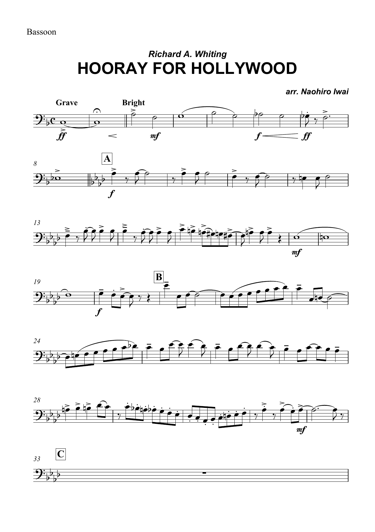 Hooray for Hollywood Bassoon — concert_band sheet music arranged by Naohiro Iwai | Film Music
