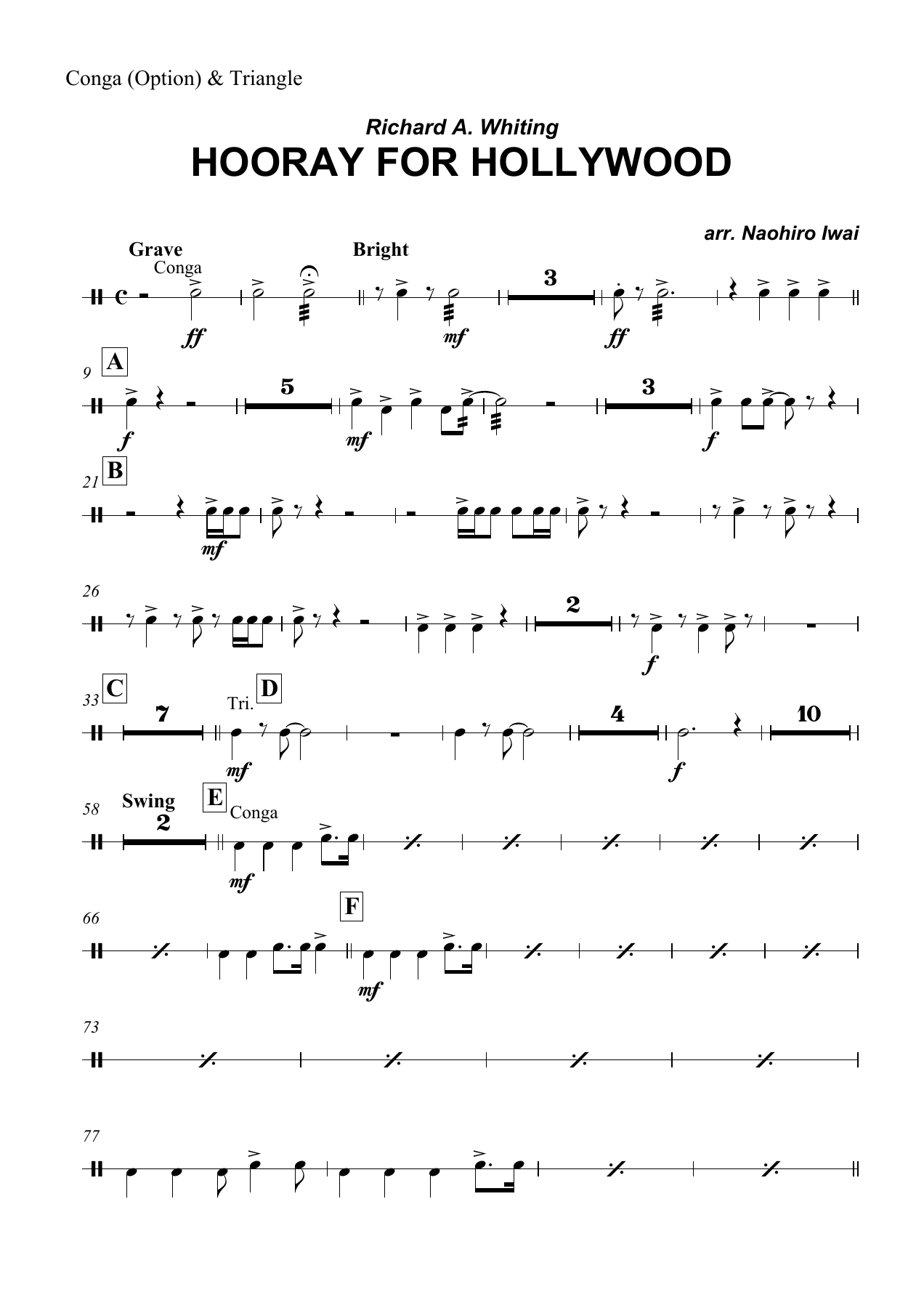 Hooray for Hollywood Conga Option & Triangle — concert_band sheet music arranged by Naohiro Iwai | Film Music