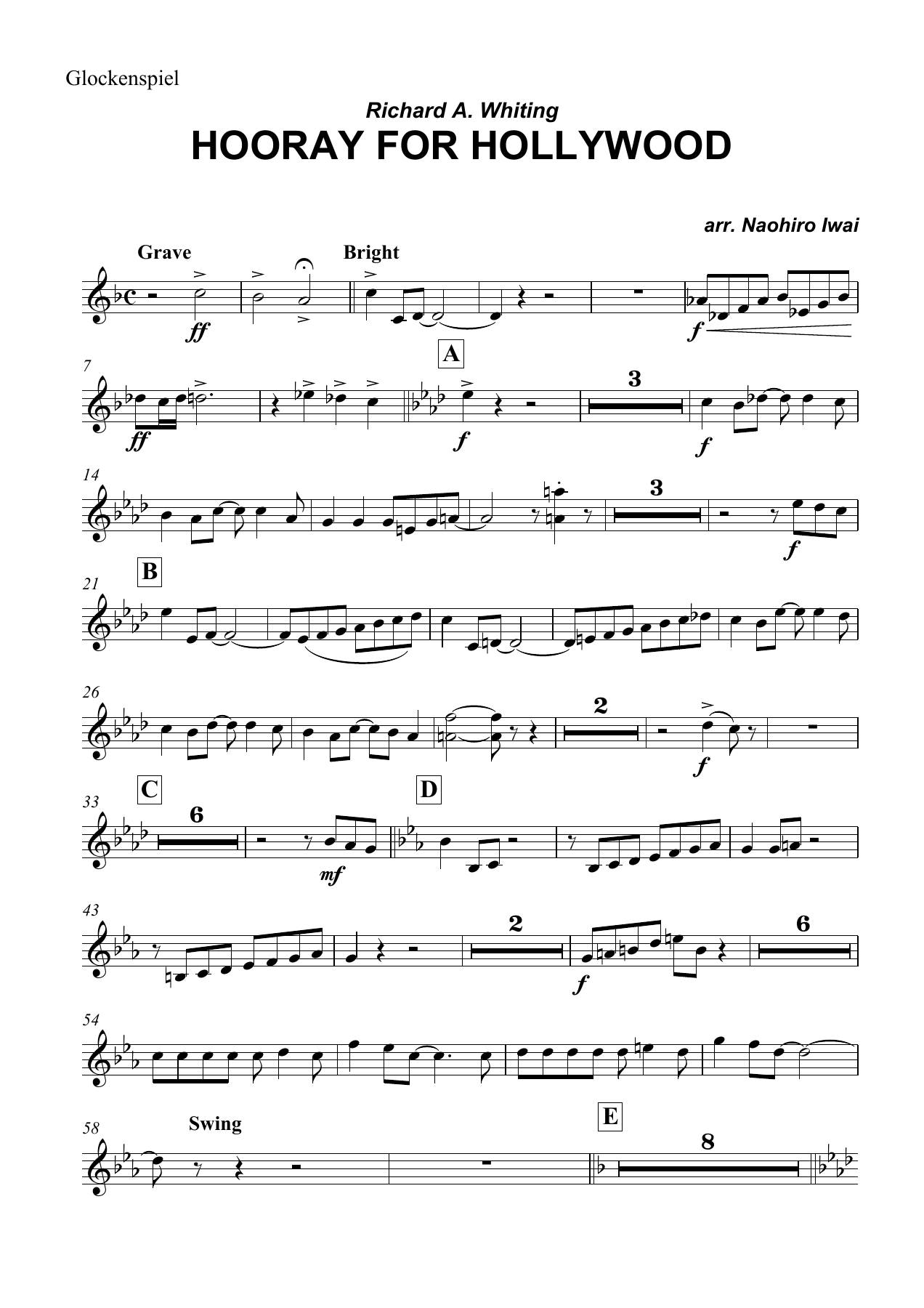 Hooray for Hollywood Glockenspiel — concert_band sheet music arranged by Naohiro Iwai | Film Music