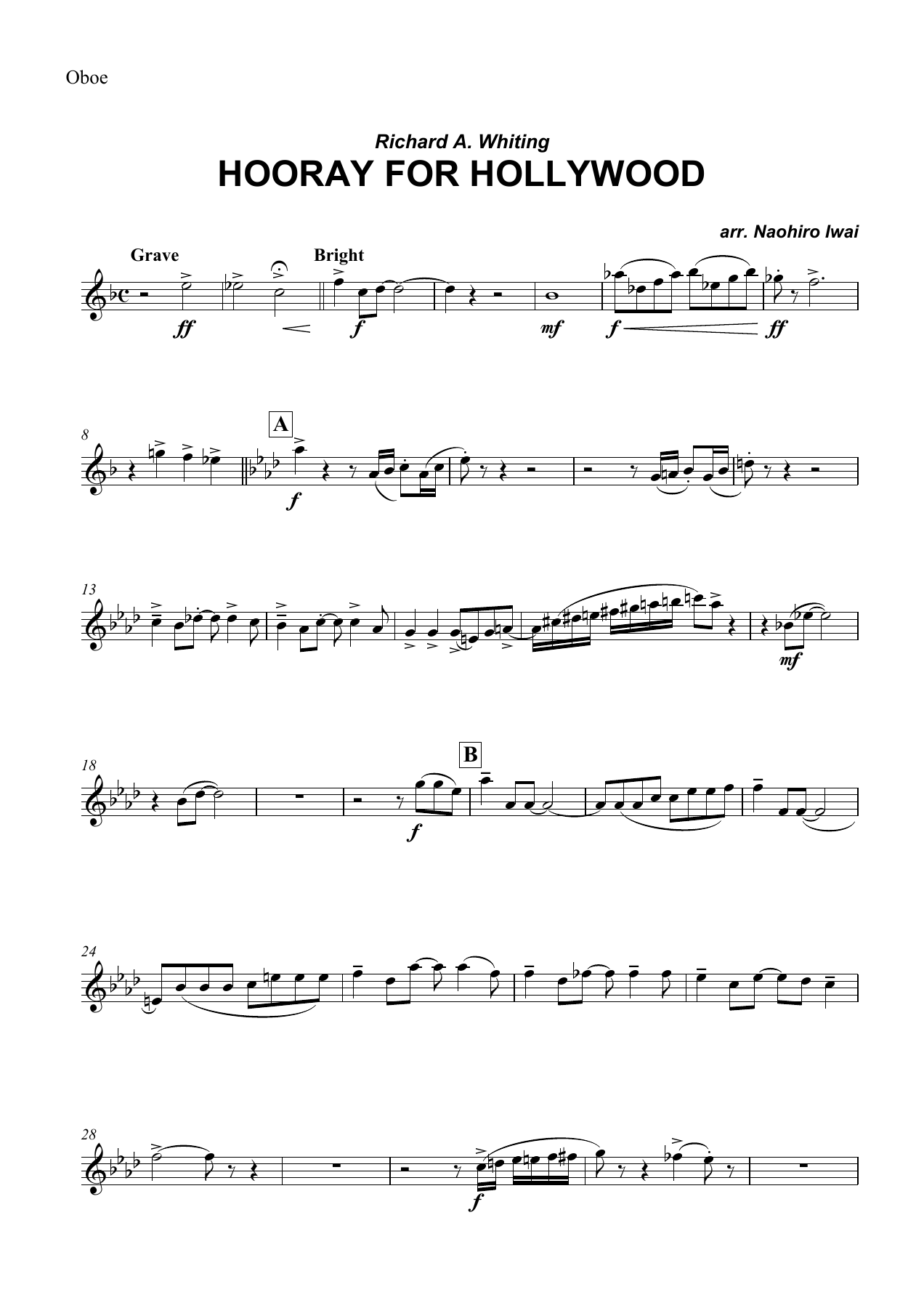 Hooray for Hollywood Oboe — sheet music cover (first page)