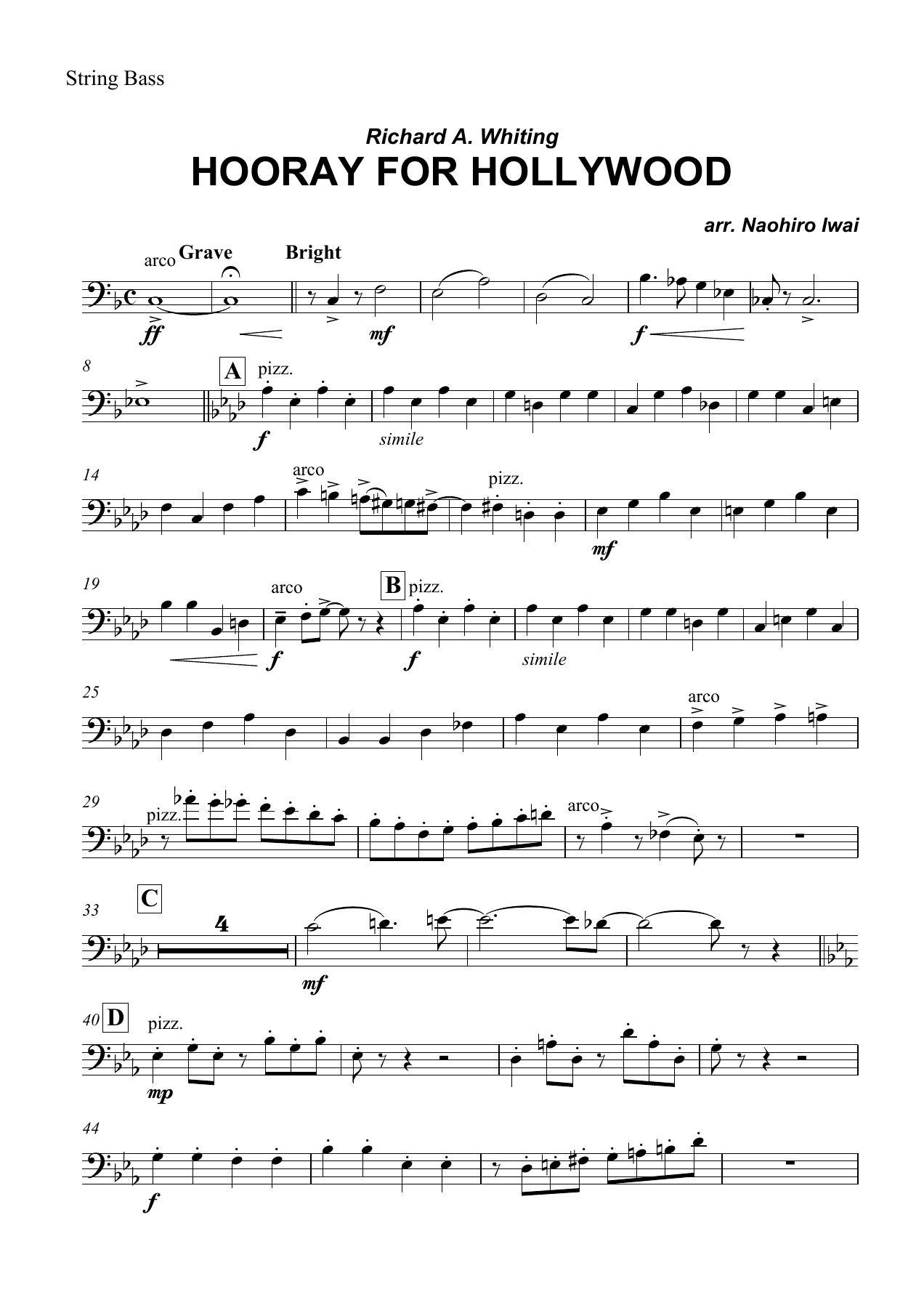 Hooray for Hollywood String Bass — sheet music cover (first page)
