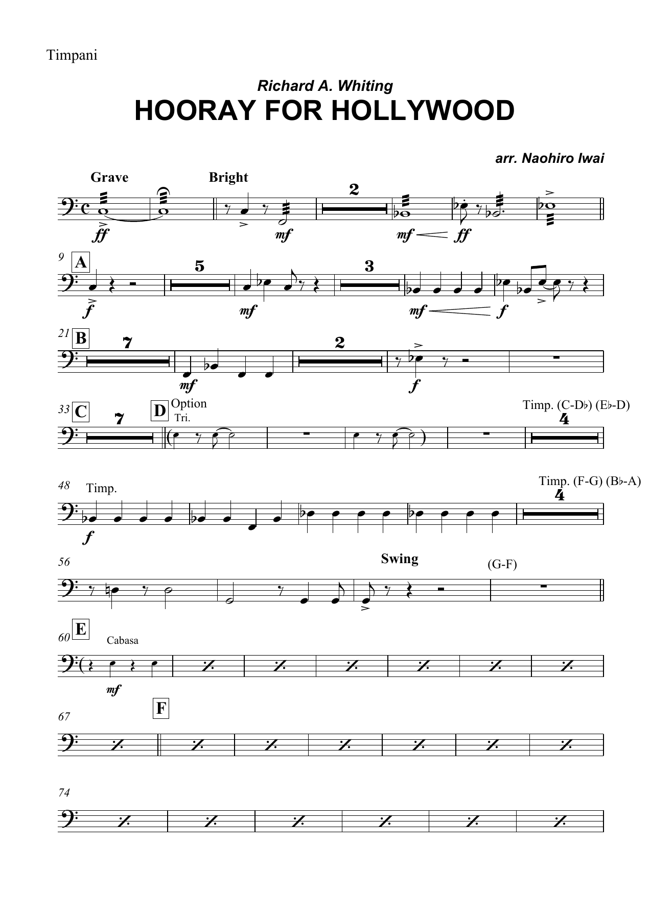 Hooray for Hollywood Timpani — concert_band sheet music arranged by Naohiro Iwai | Film Music