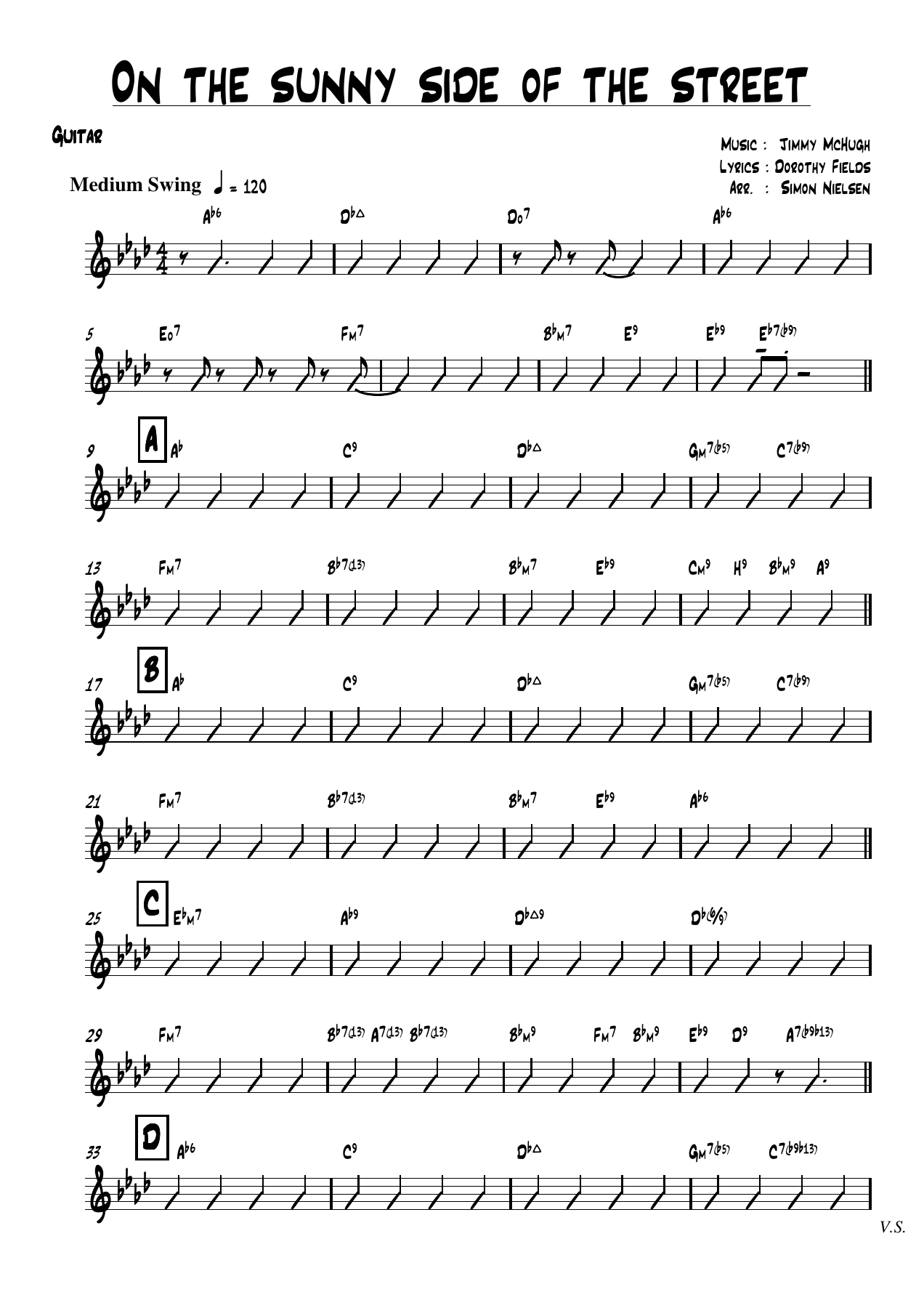 On the sunny side of the street Guitar — big_band_vocal sheet music arranged by SIMON NIELSEN | Medium Swing