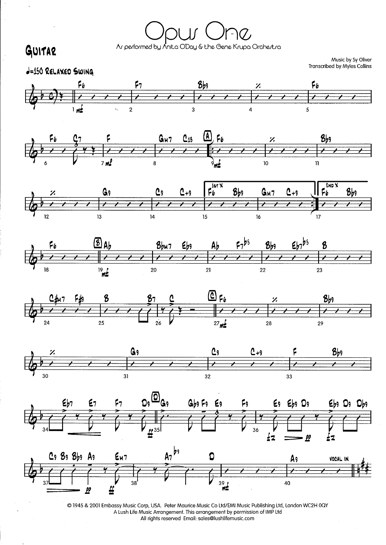 Opus One — big_band_vocal sheet music arranged by FULL Big Band | Swing
