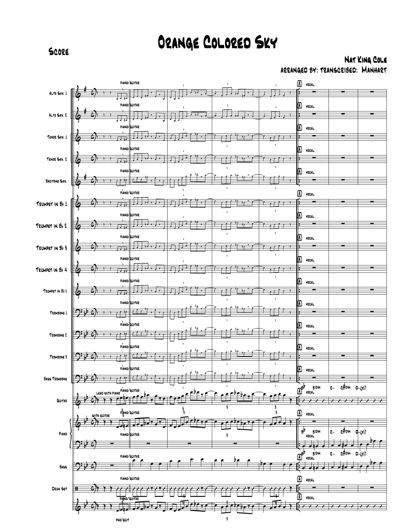 Orange Colored Sky Jazz Ens — sheet music preview