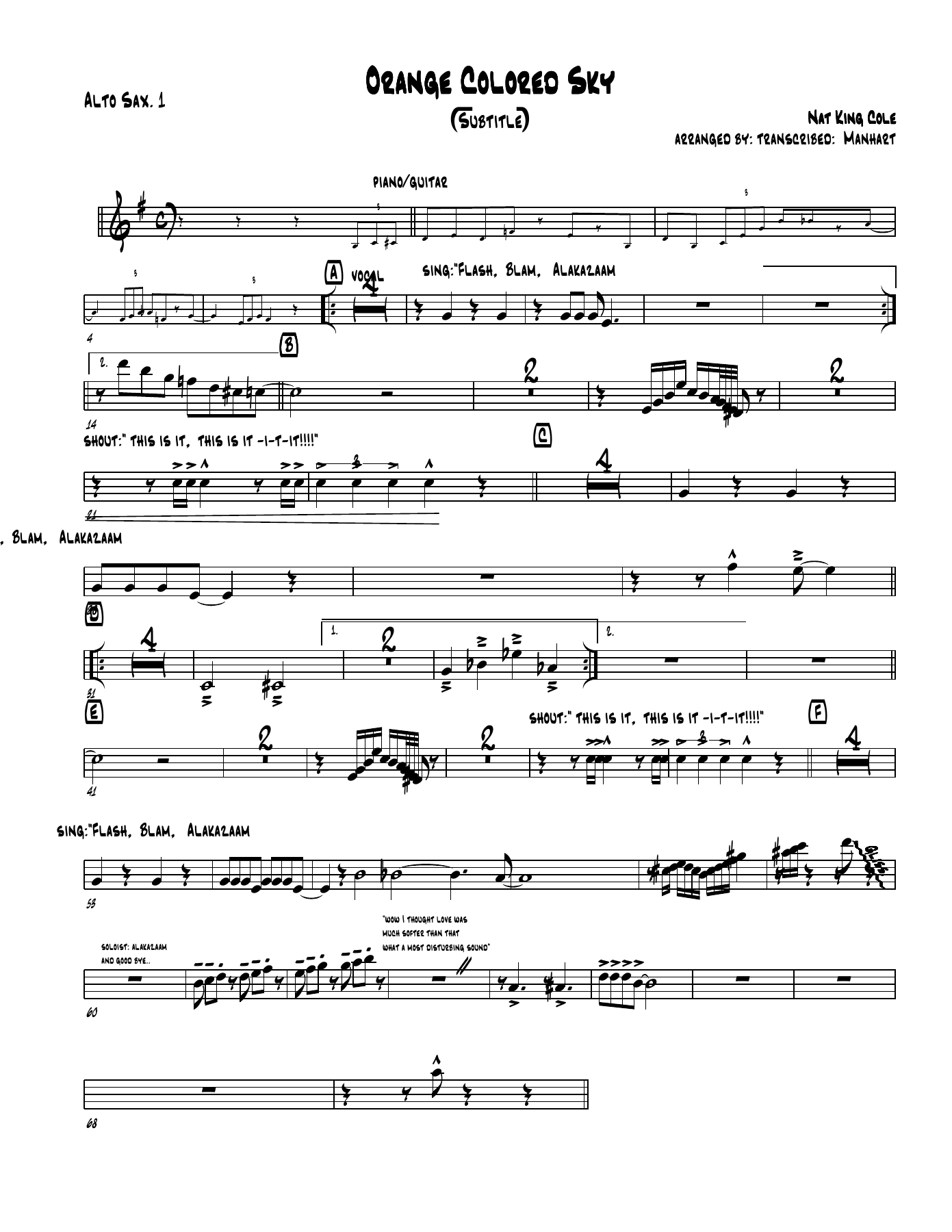 ORANGE COLORED SKY JAZZ ENS - Alto Sax — sheet music preview