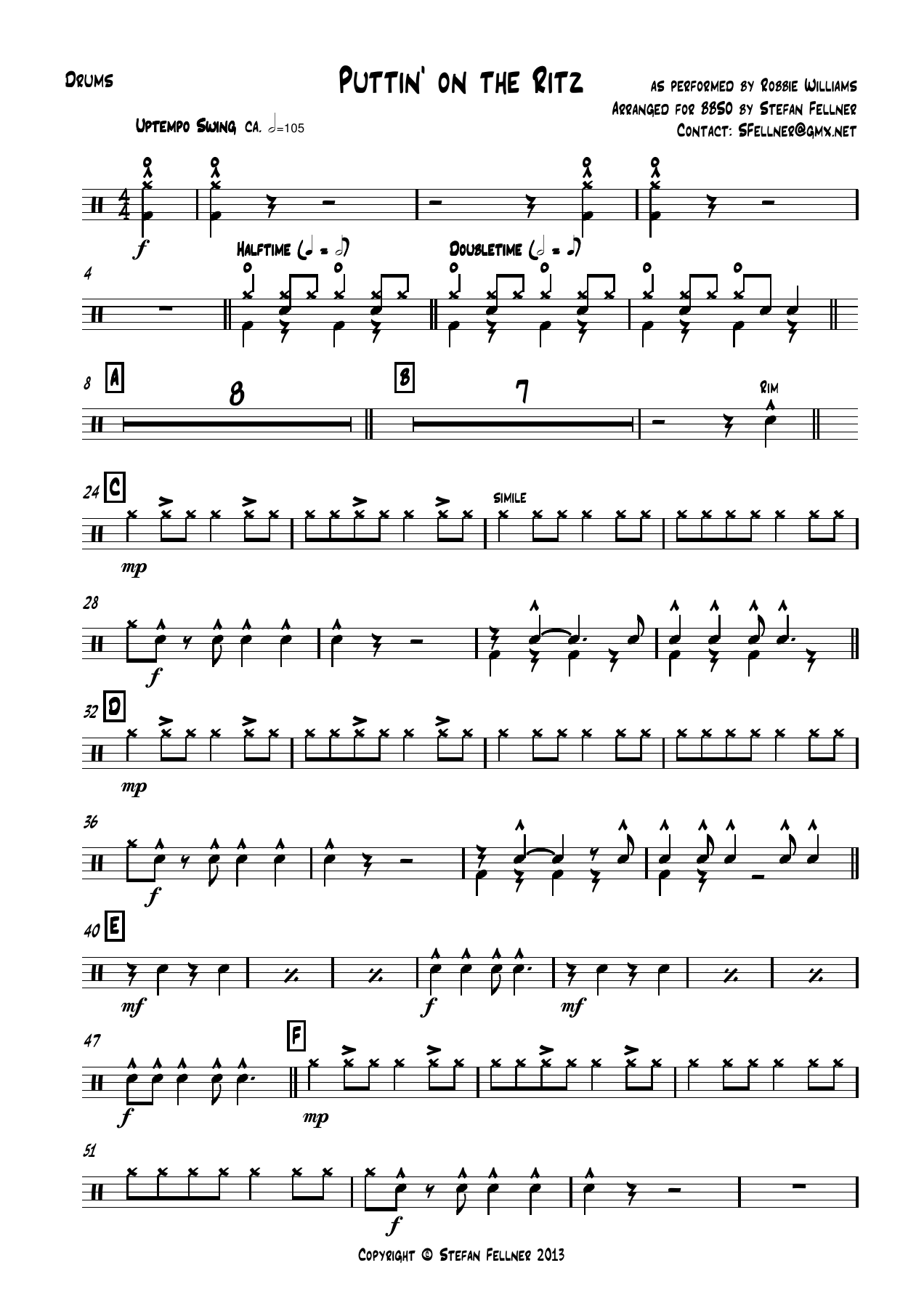 Puttin on the Ritz Drums — sheet music cover (first page)