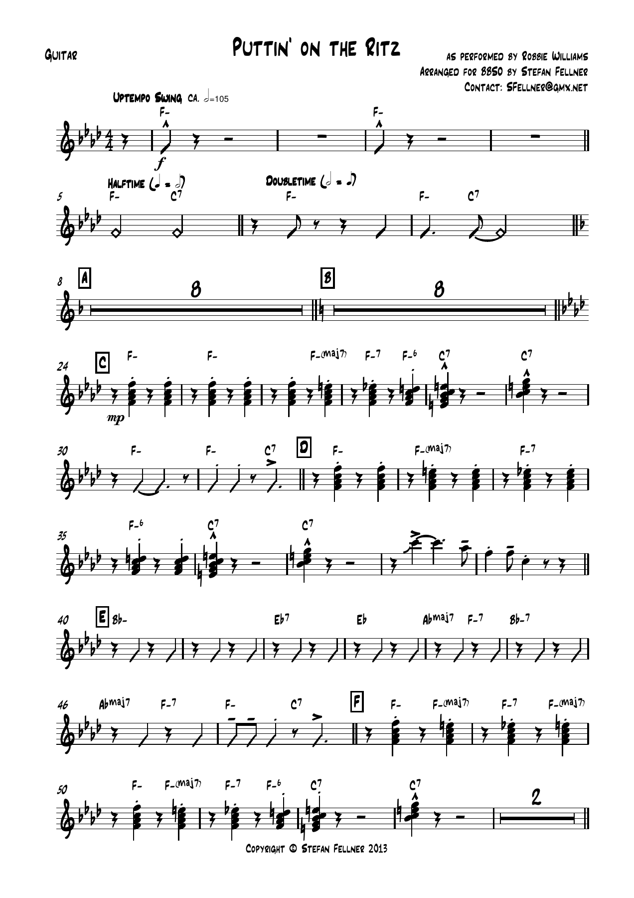 Puttin on the Ritz Guitar — big_band_vocal sheet music arranged by Stefan Fellner | Jazz Standard