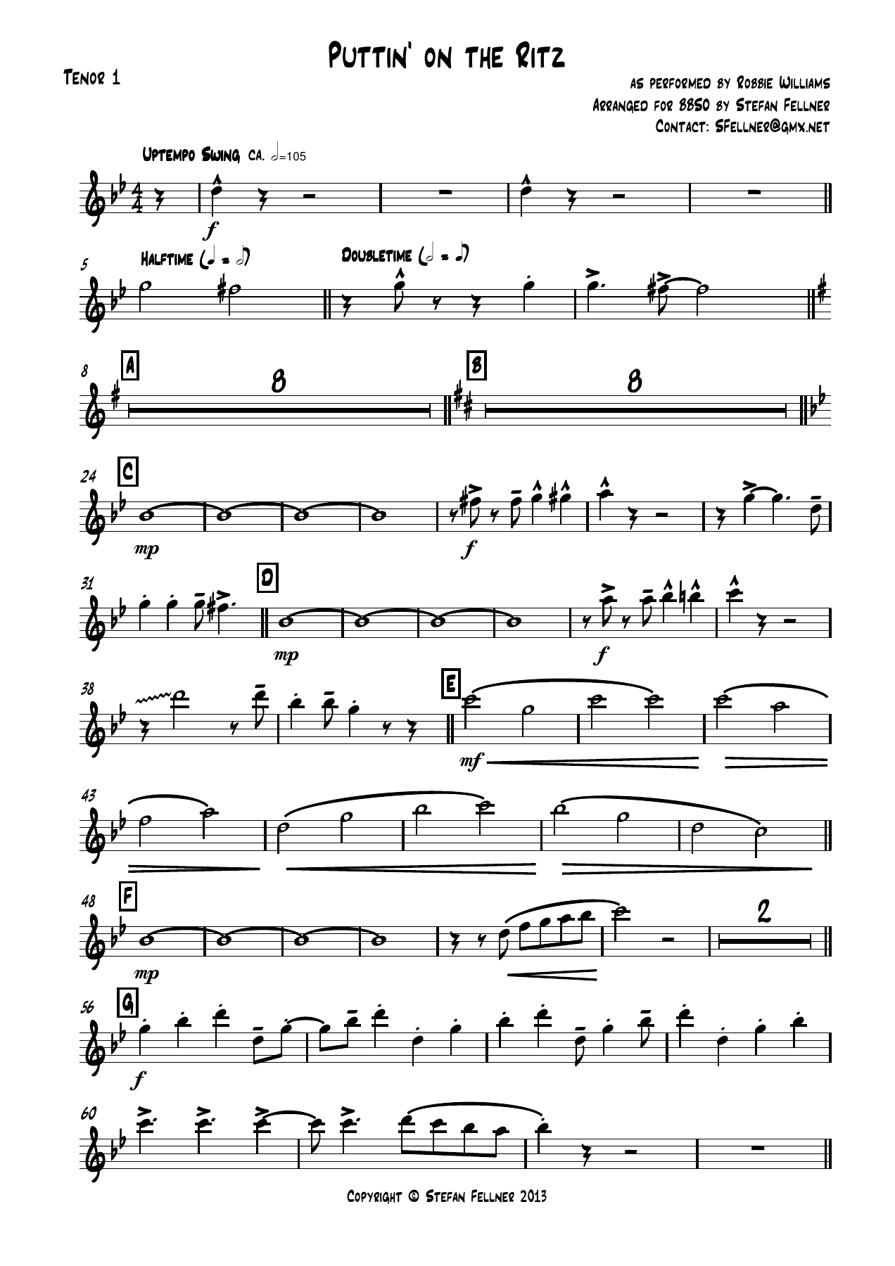 Puttin on the Ritz Tenor — sheet music cover (first page)