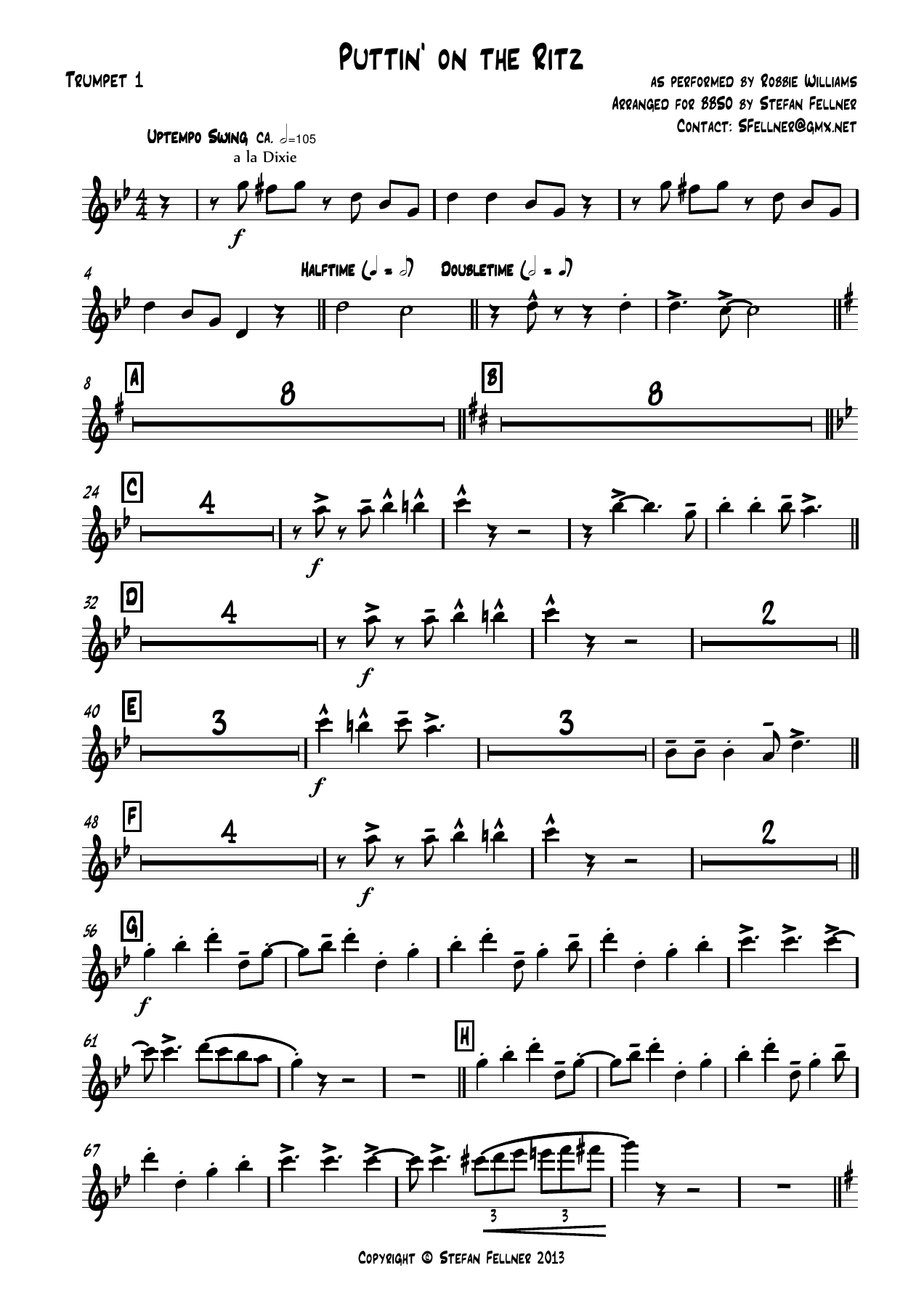 Puttin on the Ritz Trumpet — big_band_vocal sheet music arranged by Stefan Fellner | Musical Theatre