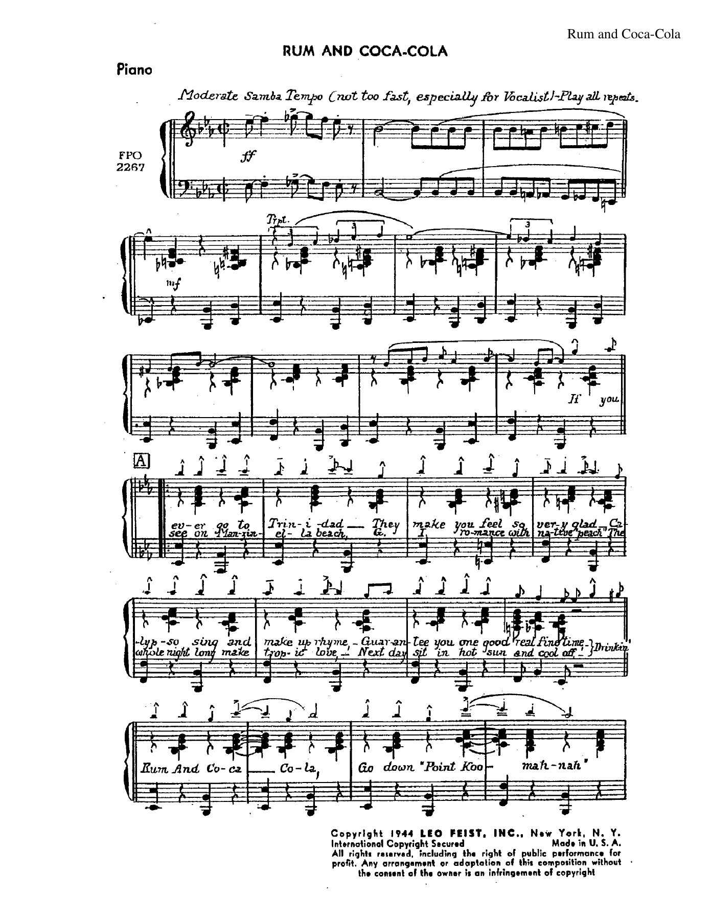 Rum And Coca-Cola — sheet music preview