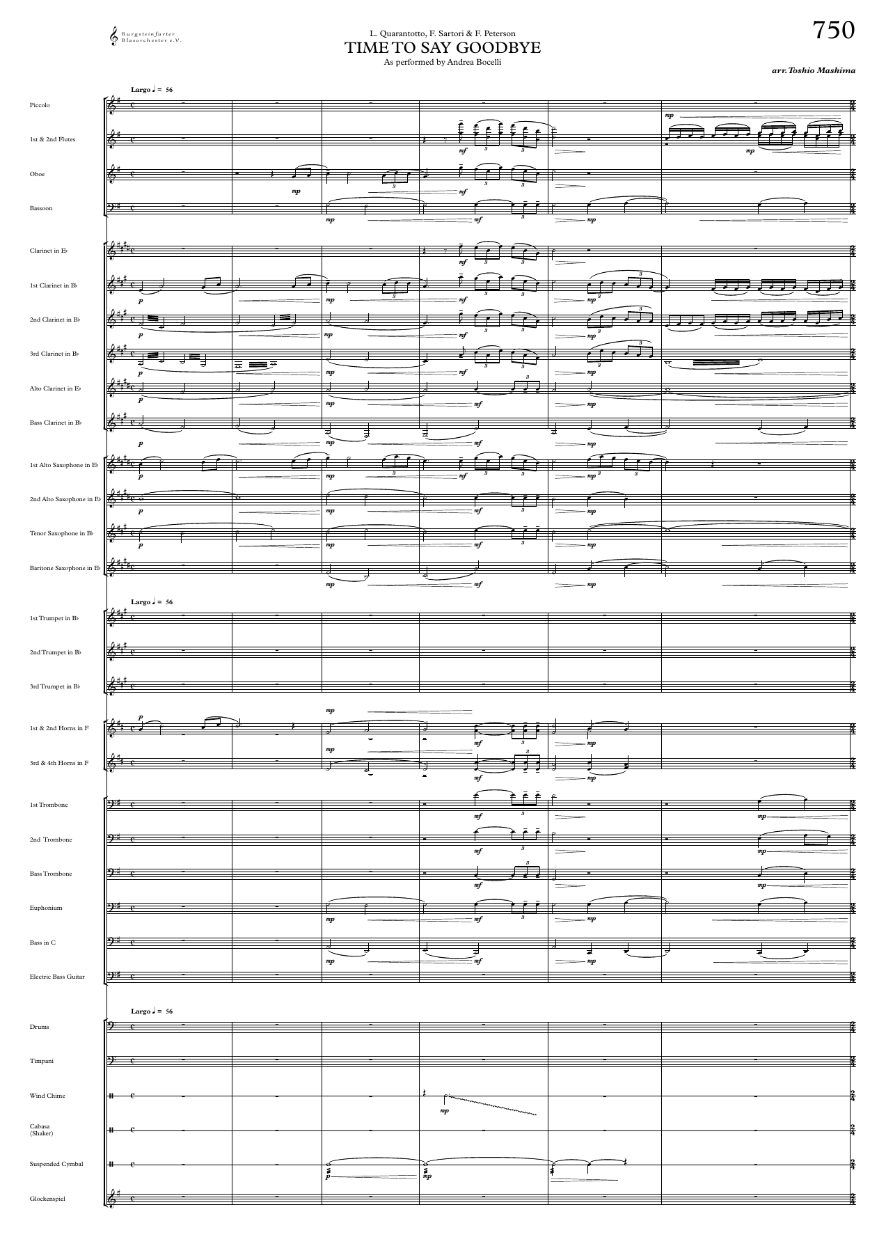 Time To Say Goodbye — concert_band sheet music arranged by T.Mashima | Pop