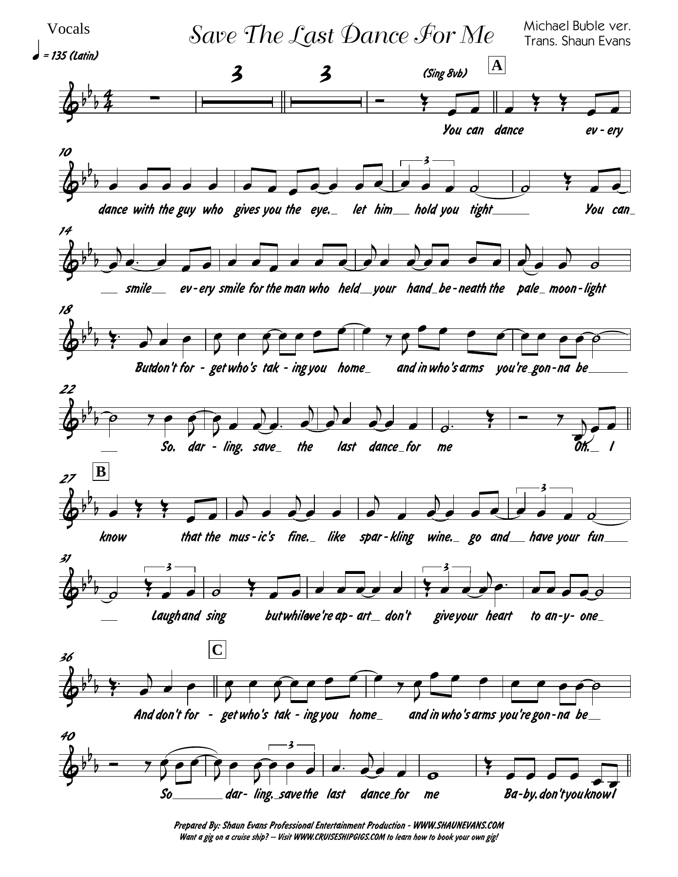 Michael Buble-Save the Last Dance-SheetMusicTradeCom — sheet music cover (first page)