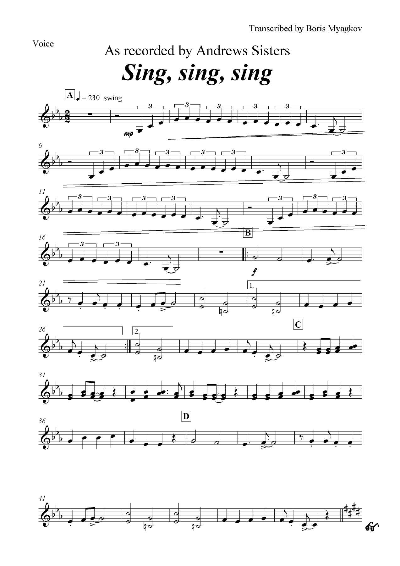 Sing, Sing, Sing — sheet music cover (first page)