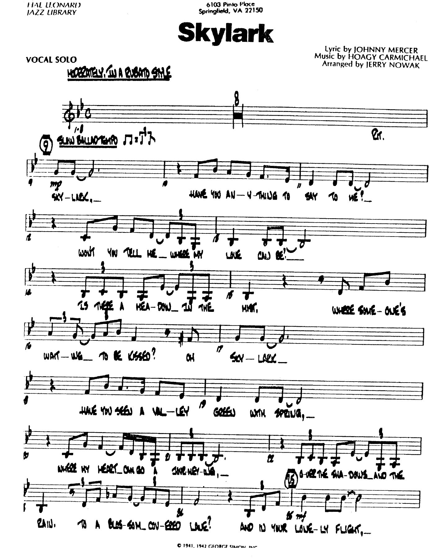 Skylark-bb-vocal-Bb — sheet music cover (first page)
