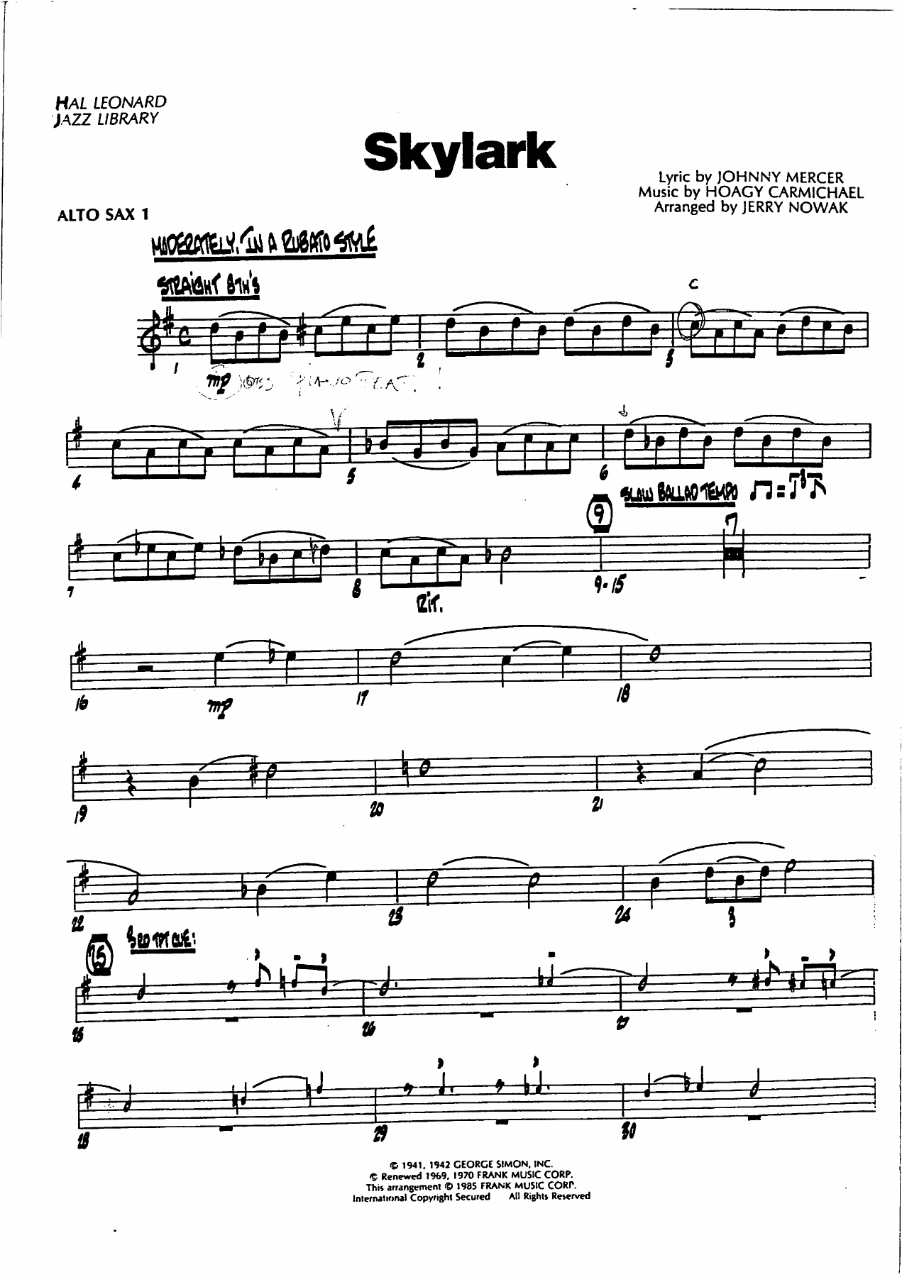 Skylark — sheet music cover (first page)