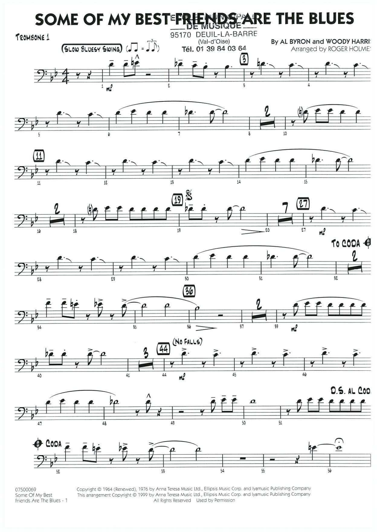 Some of my best - 10 Trombone — Big Band Vocal sheet music by ROGER HOLME | Slow Bluesy Swing