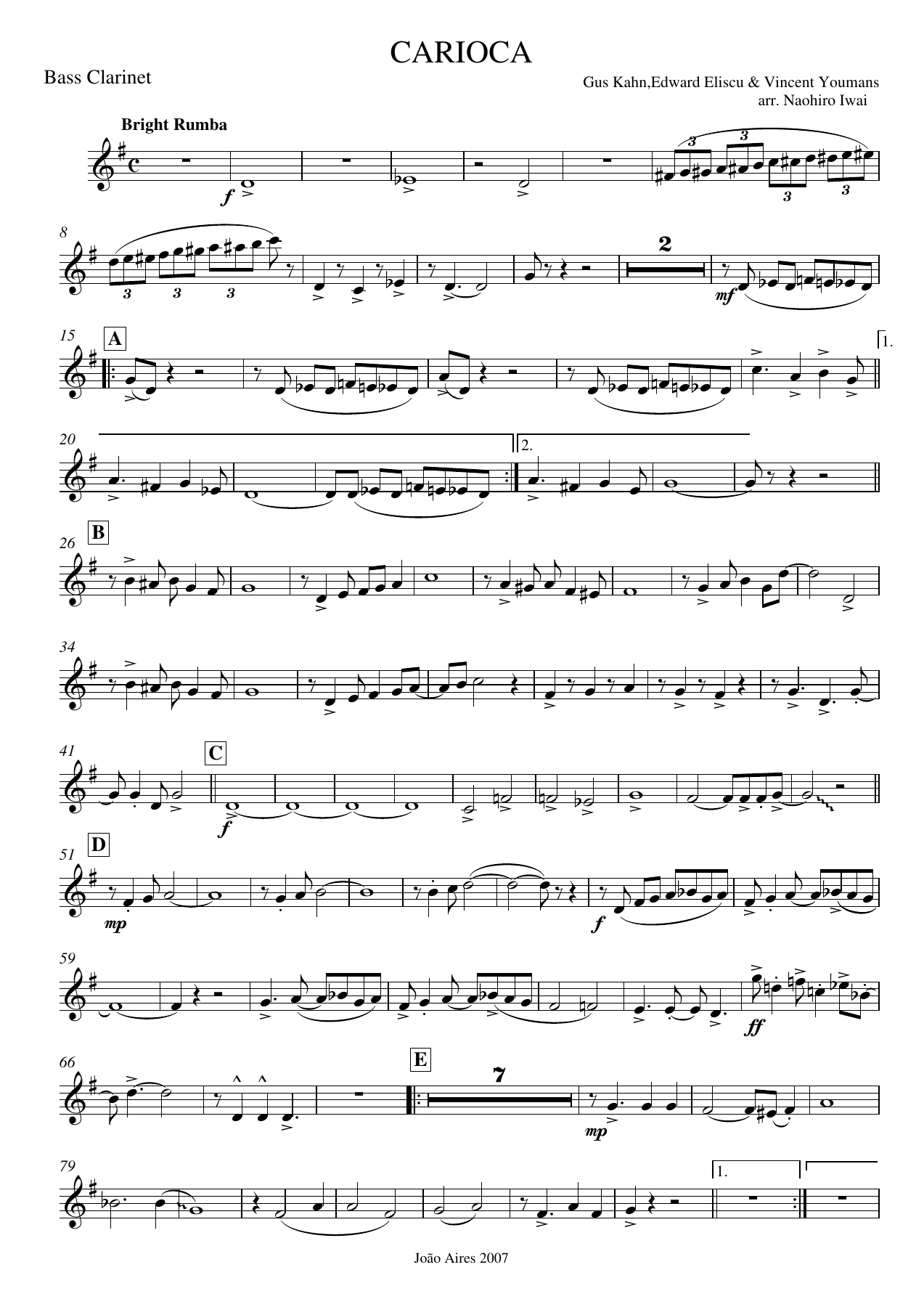 Clarinete Baixo Sib — sheet music cover (first page)