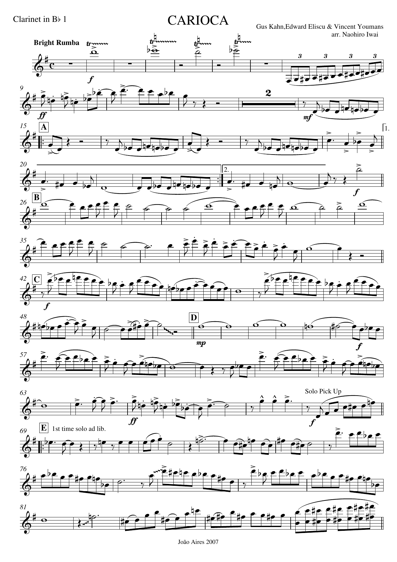 Clarinete Sib I — sheet music cover (first page)
