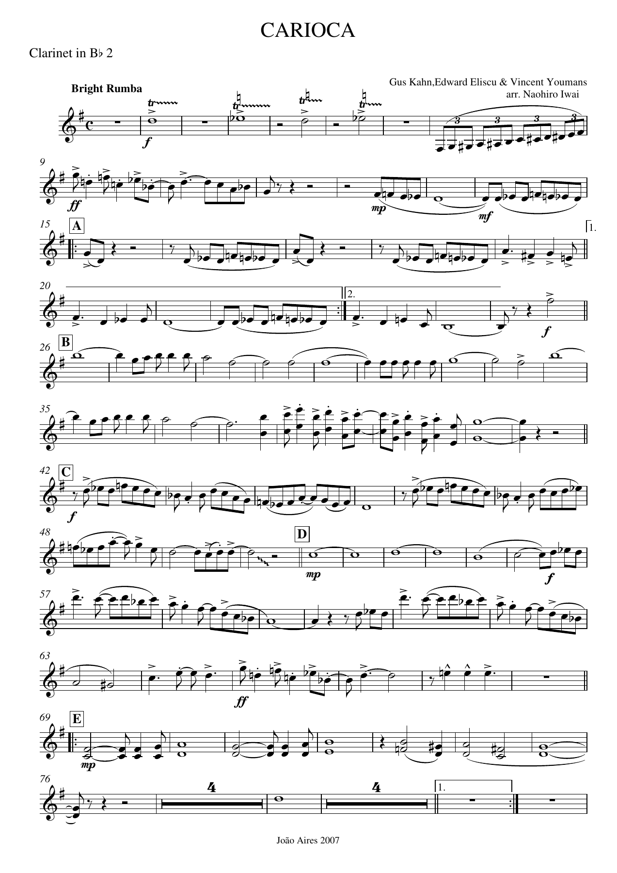 Clarinete Sib II — concert_band sheet music arranged by Naohiro Iwai | Traditional