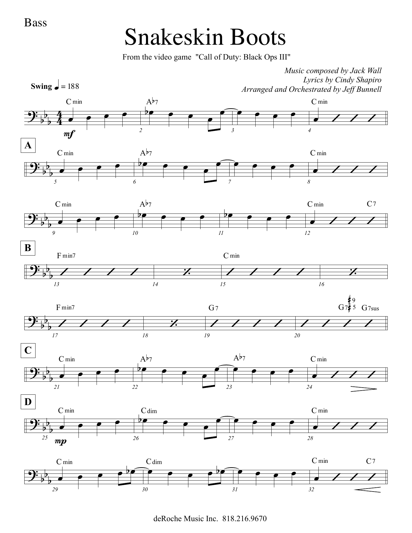 Snakeskin Boots - 16 Bass — sheet music cover (first page)
