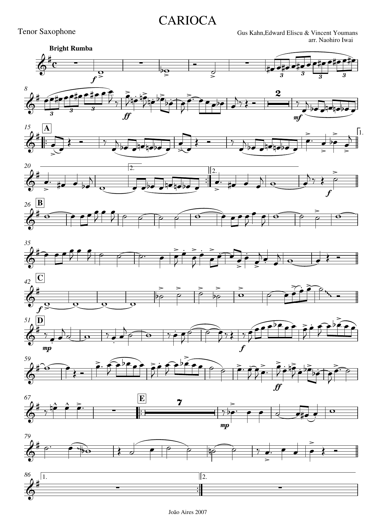 Saxofone Tenor Sib — sheet music cover (first page)