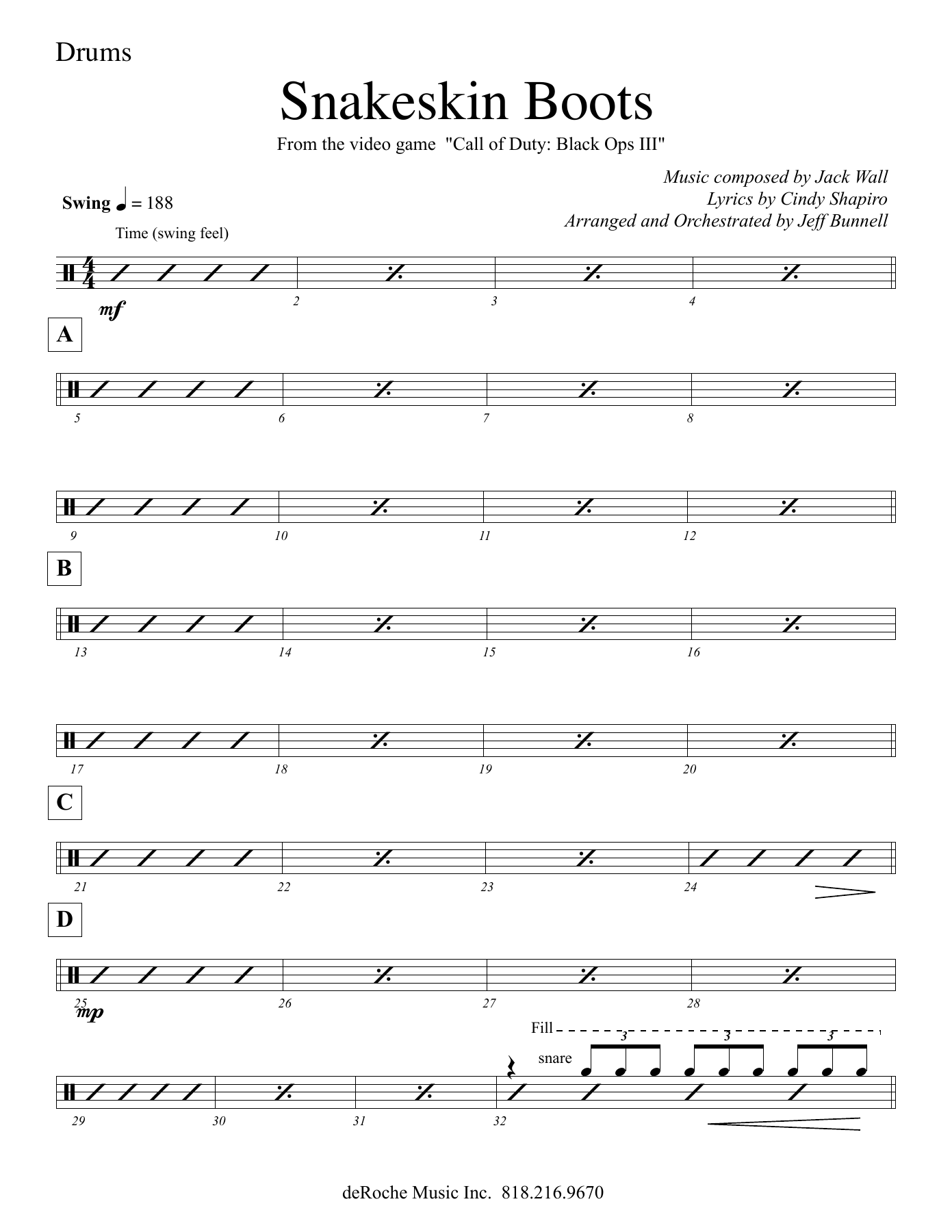 Snakeskin Boots - 17 Drums — sheet music cover (first page)