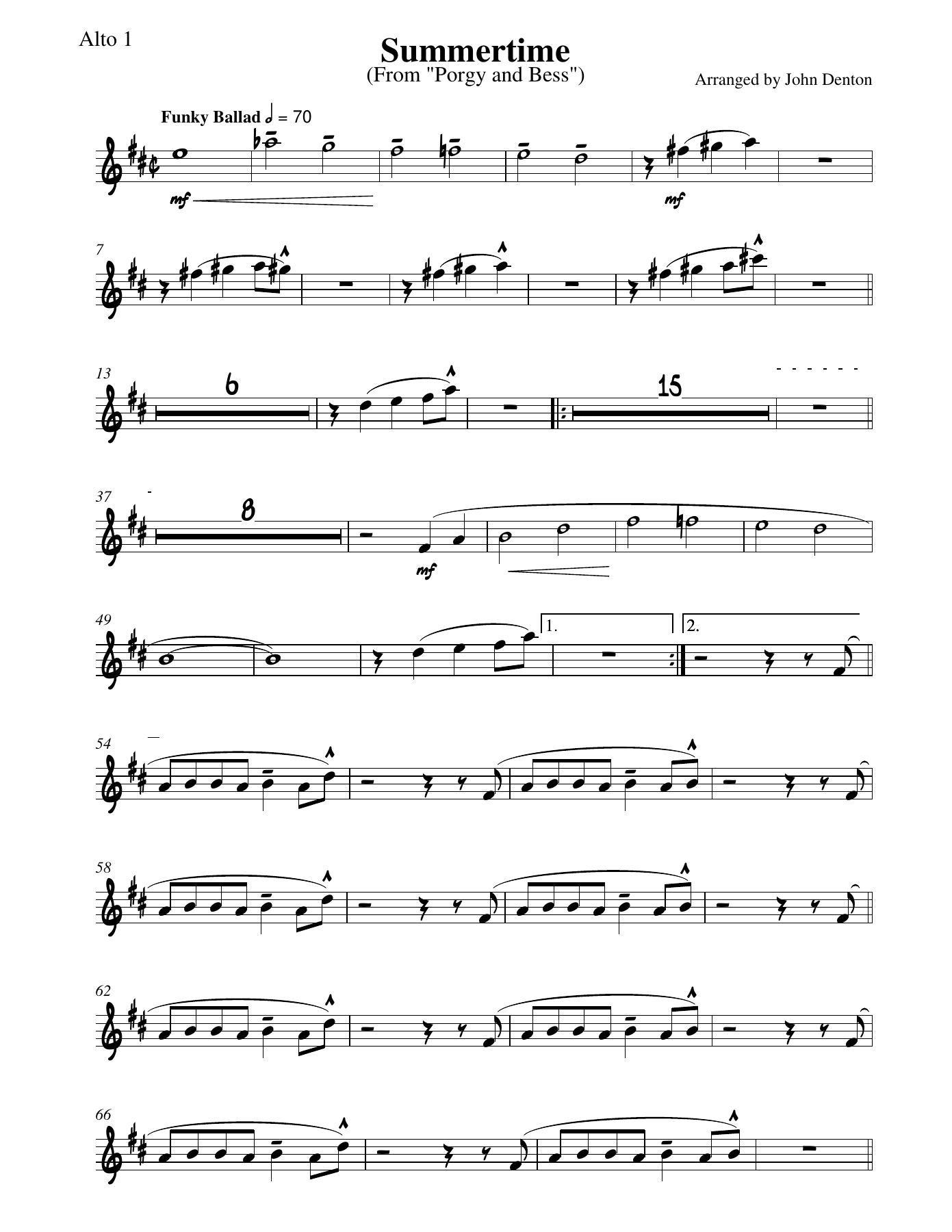 Summertime Alto — sheet music preview