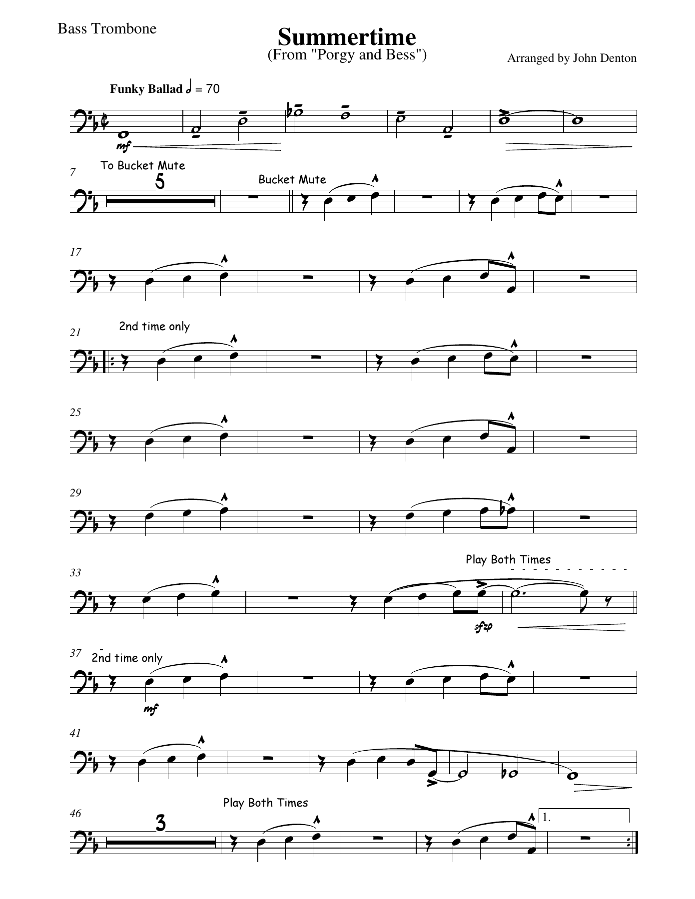 Summertime Bass tbone — sheet music cover (first page)