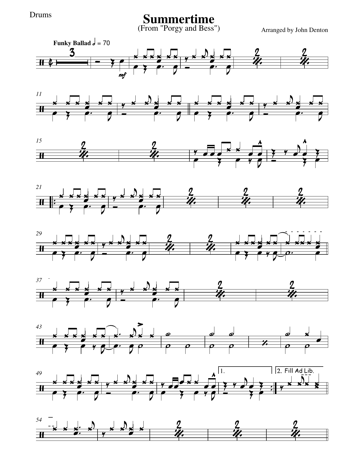 Summertime Drums — big_band_vocal sheet music arranged by John Denton | Jazz Standard
