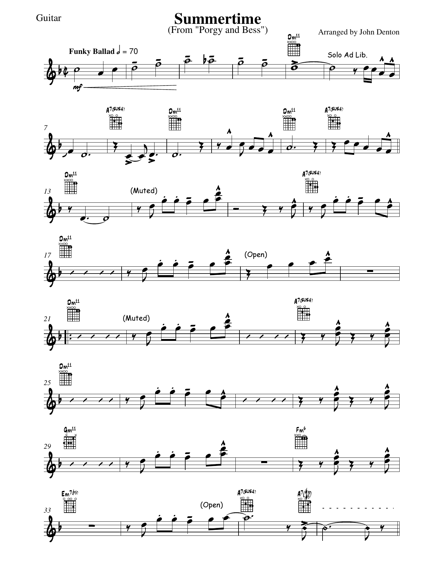 Summertime Guit — sheet music cover (first page)