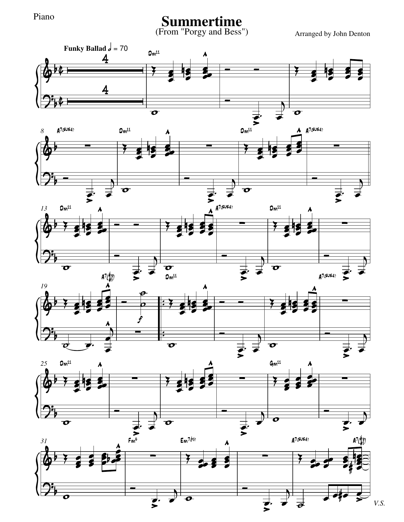 Summertime Piano — sheet music cover (first page)